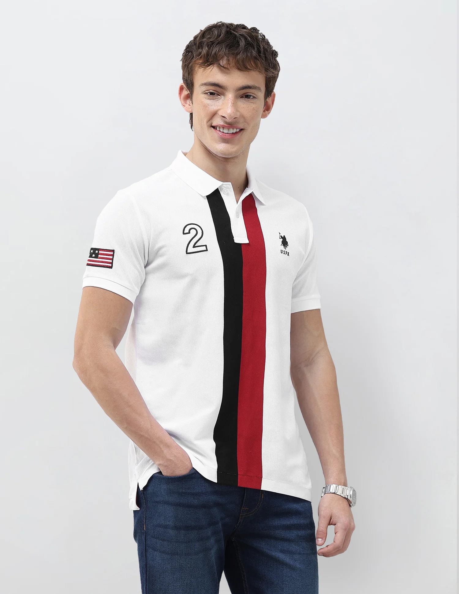 Solid Stripe Detail Embroidered Slim Fit Polo Shirt - Image 4