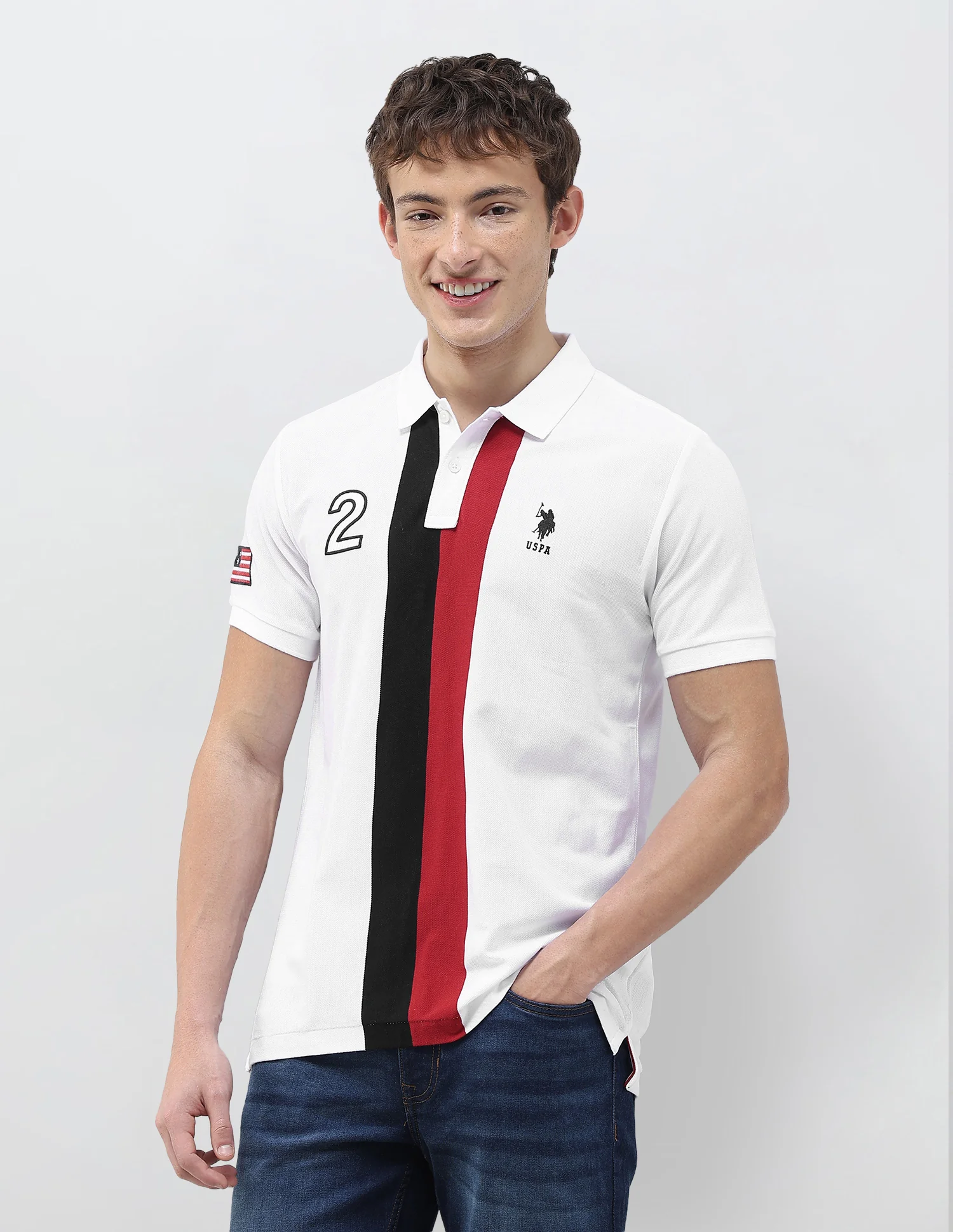 Solid Stripe Detail Embroidered Slim Fit Polo Shirt - Image 6