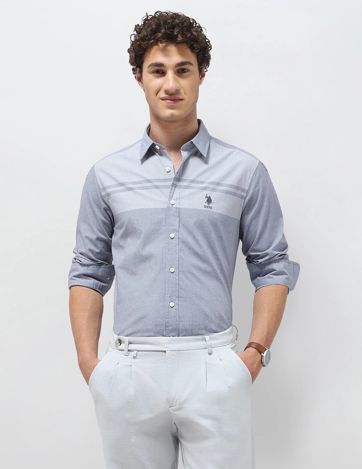 Solid Stripe Detail Regular Fit Shirt