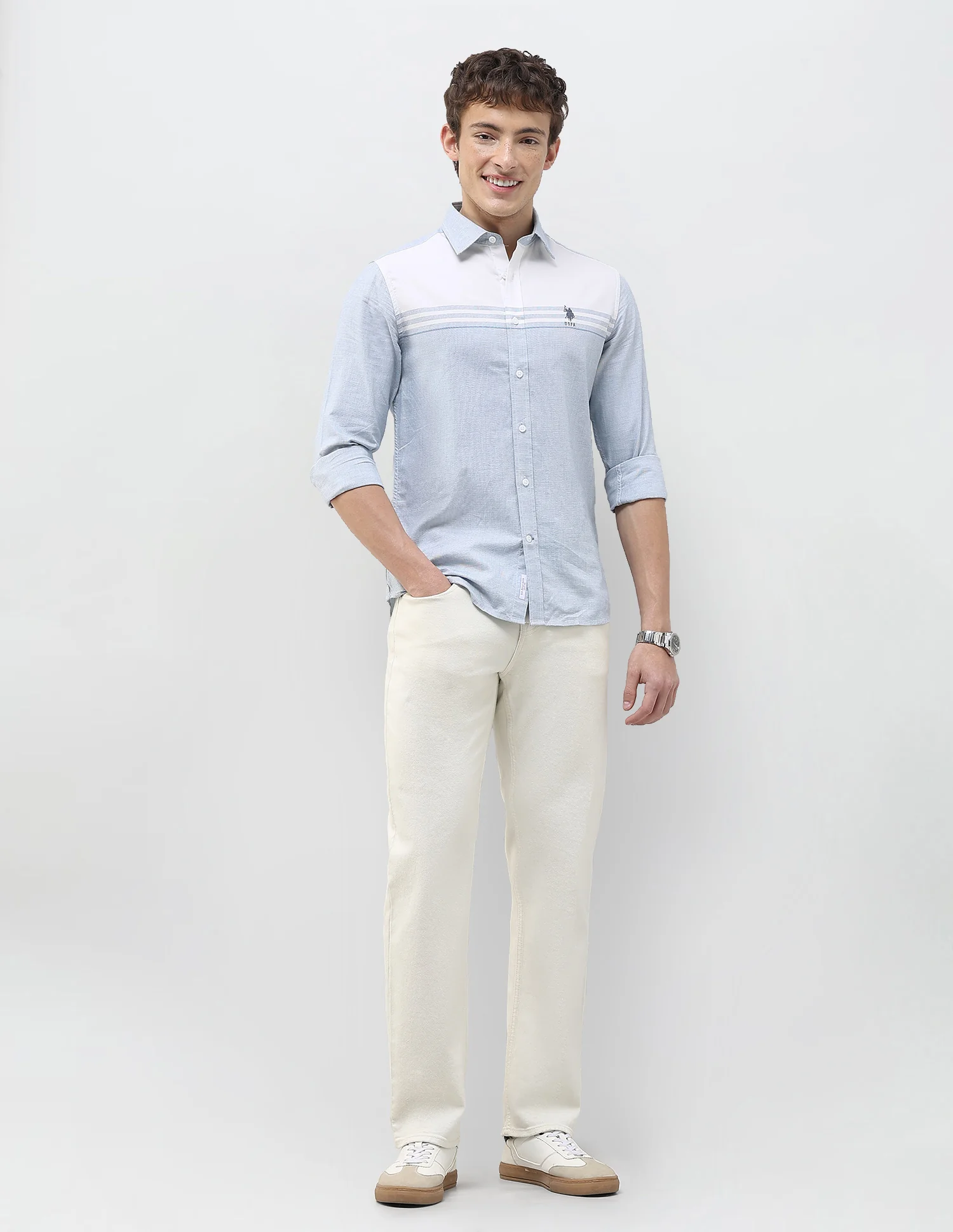 Solid Stripe Detail Regular Fit Shirt - Image 3