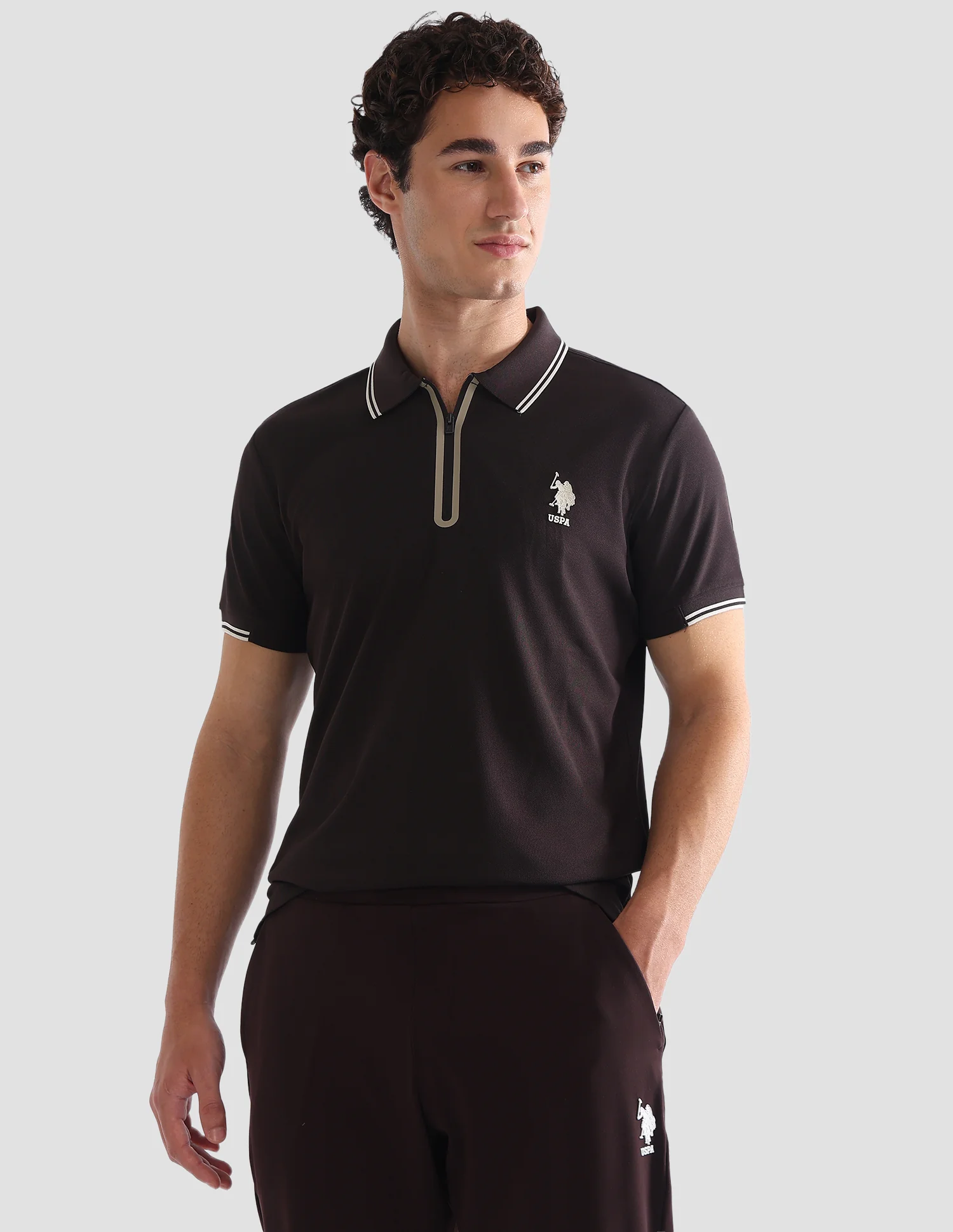 Solid Stripe Detail Slim Fit Active Polo Shirt