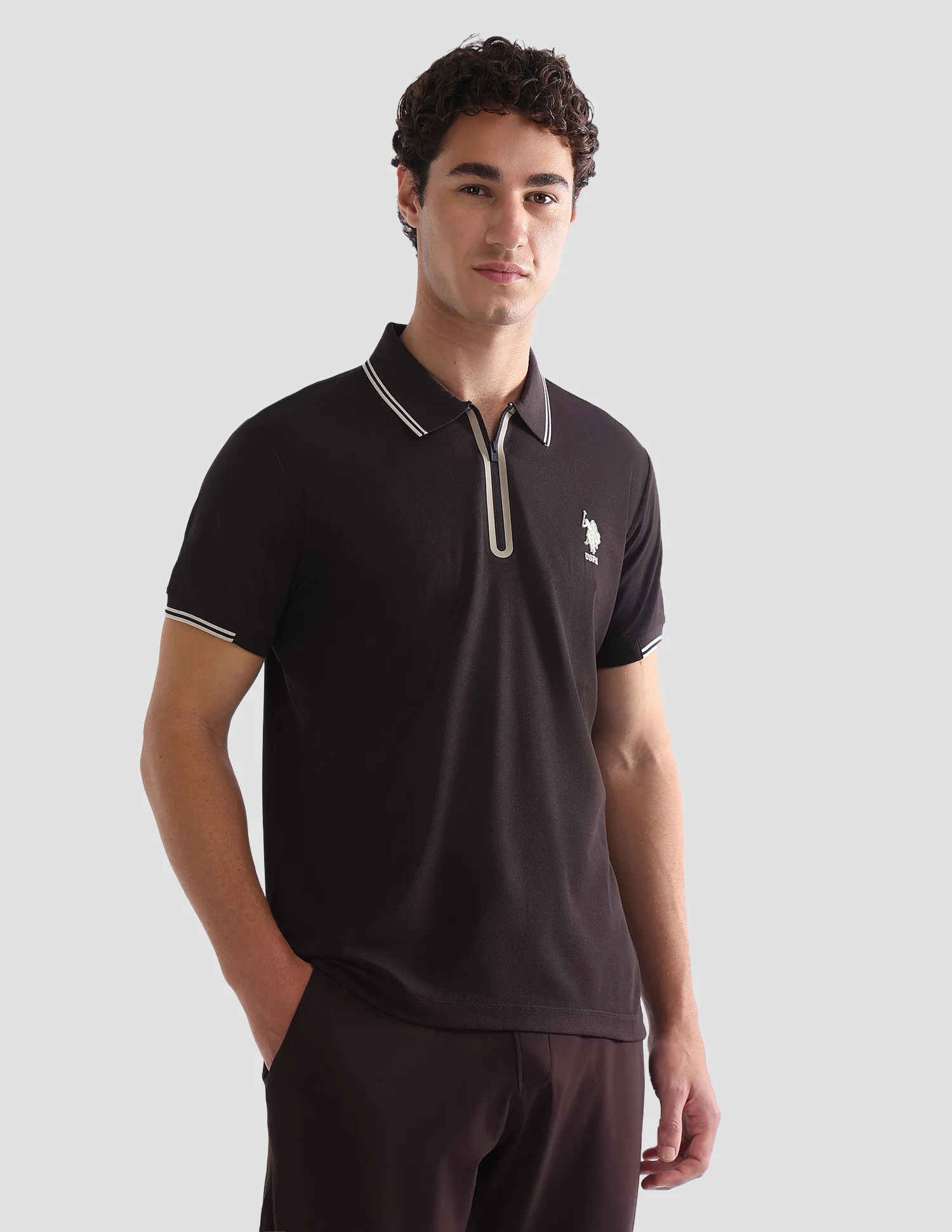 Solid Stripe Detail Slim Fit Active Polo Shirt - Image 4