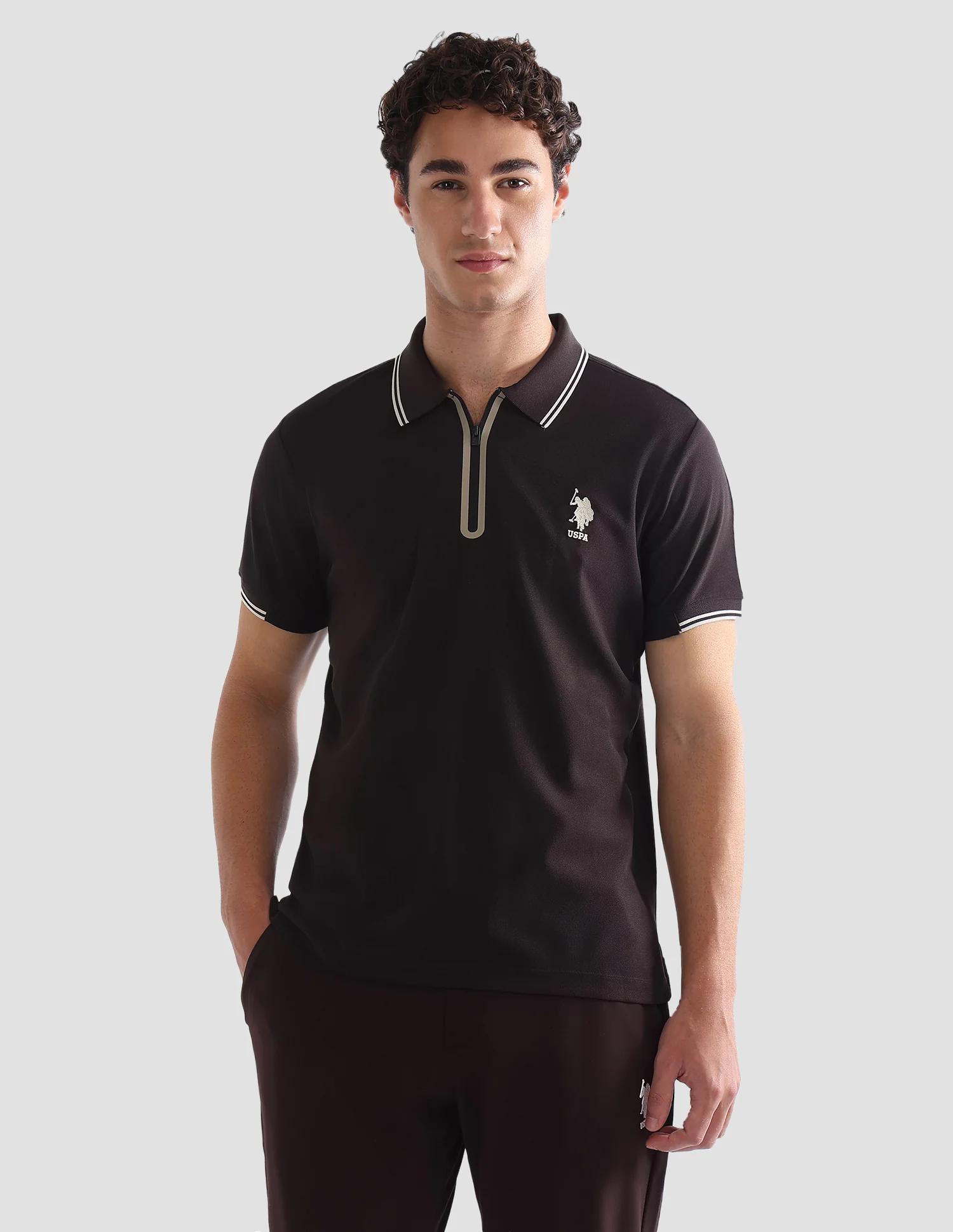 Solid Stripe Detail Slim Fit Active Polo Shirt - Image 6