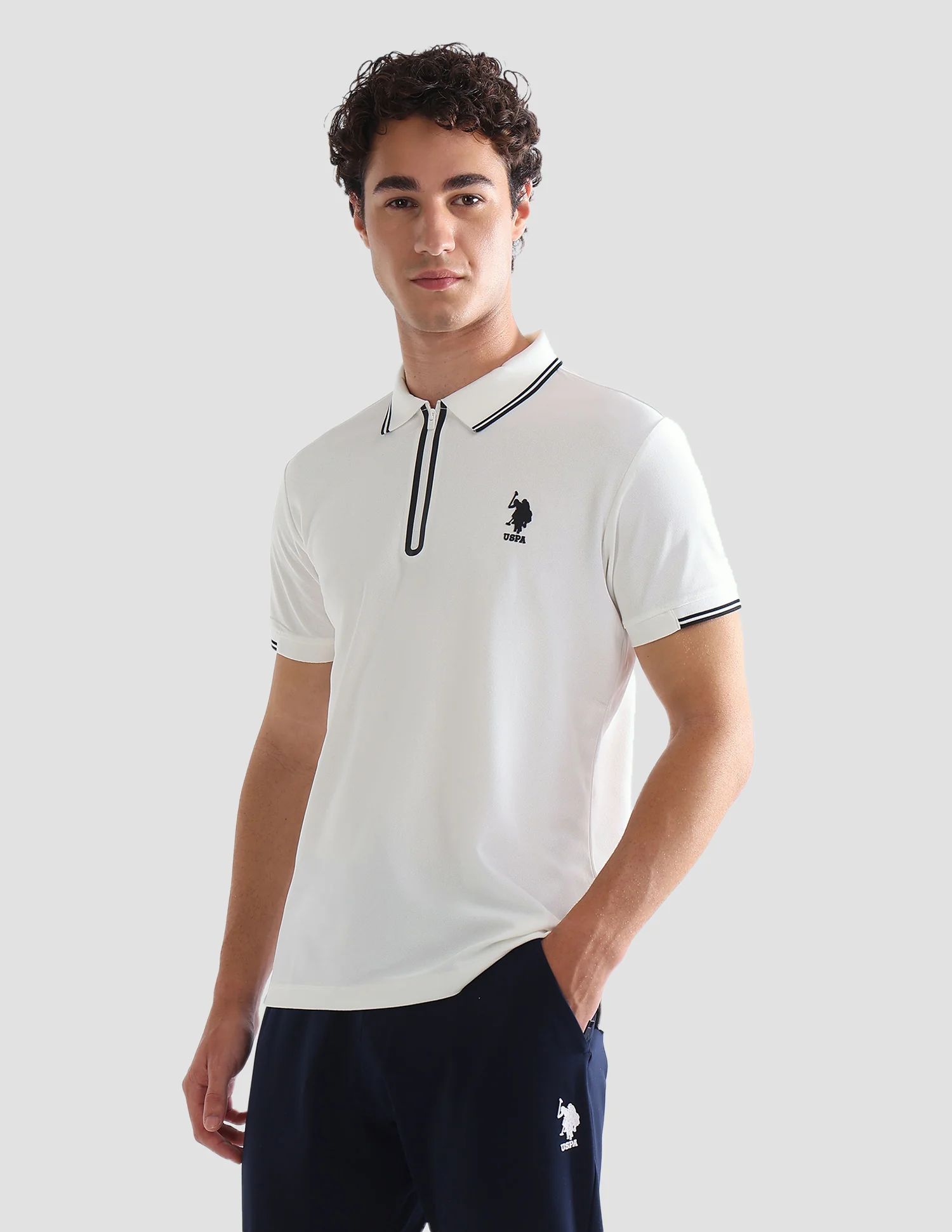 Solid Stripe Detail Slim Fit Active Polo Shirt - Image 4