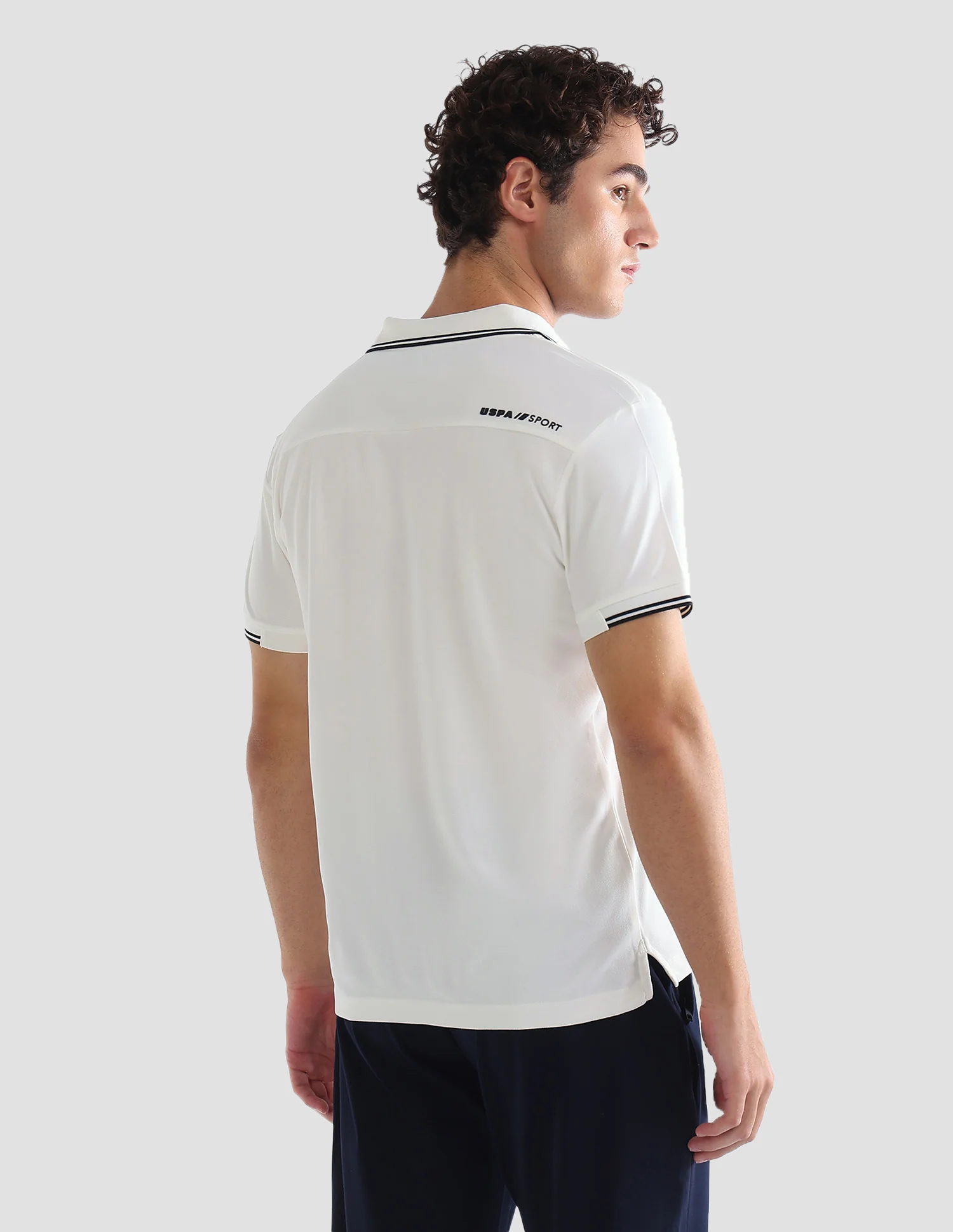 Solid Stripe Detail Slim Fit Active Polo Shirt - Image 5