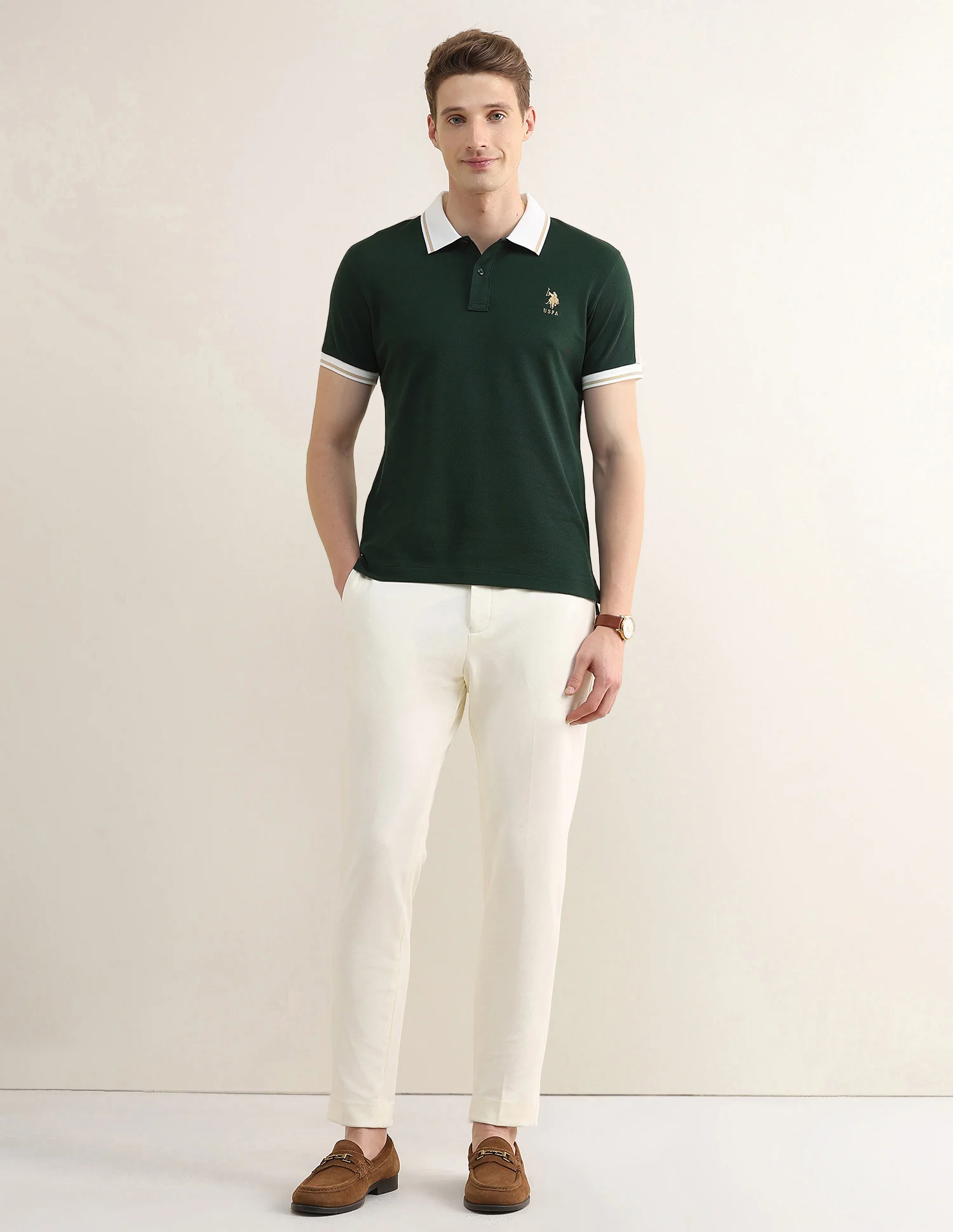 Solid Stripe Detail Slim Fit Polo Shirt - Image 3