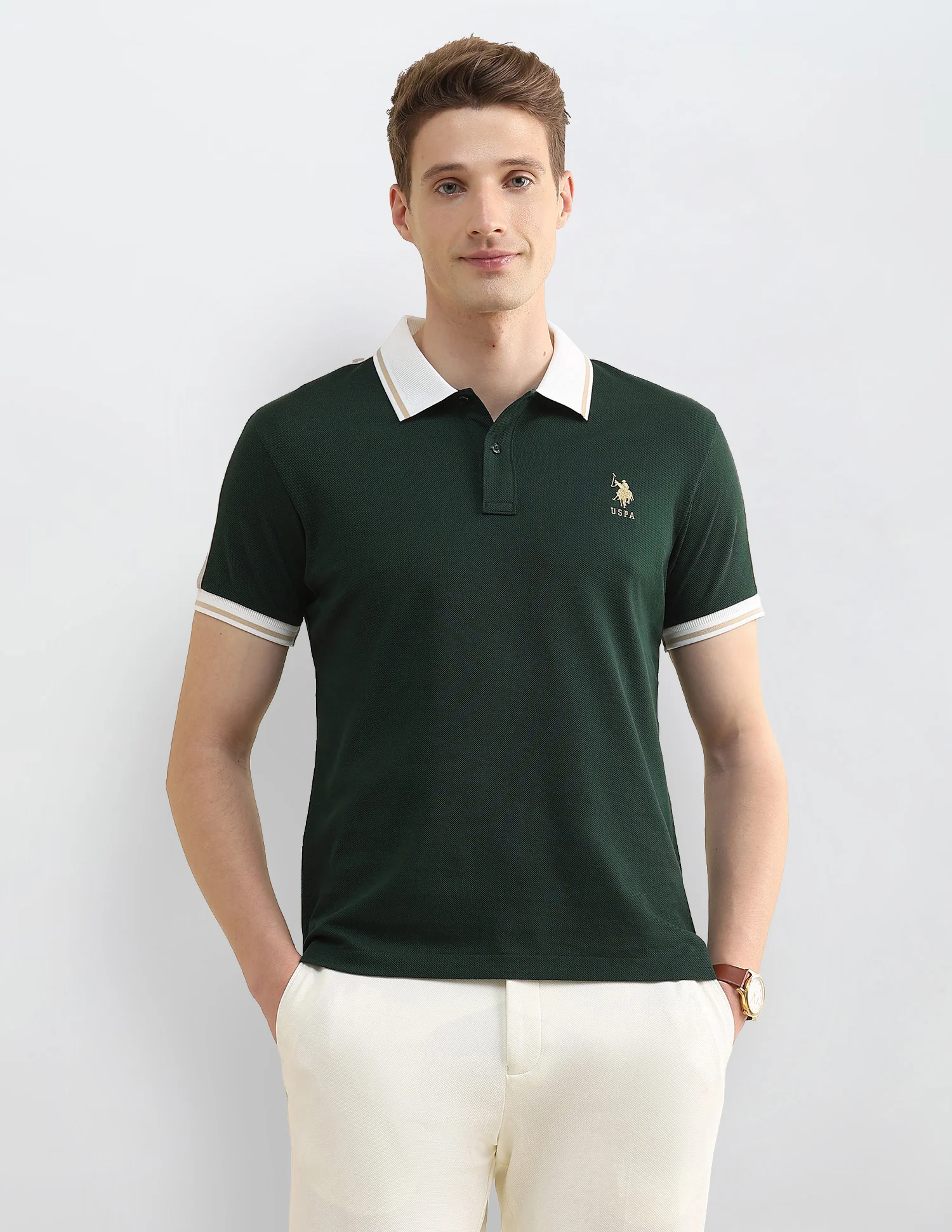 Solid Stripe Detail Slim Fit Polo Shirt - Image 8