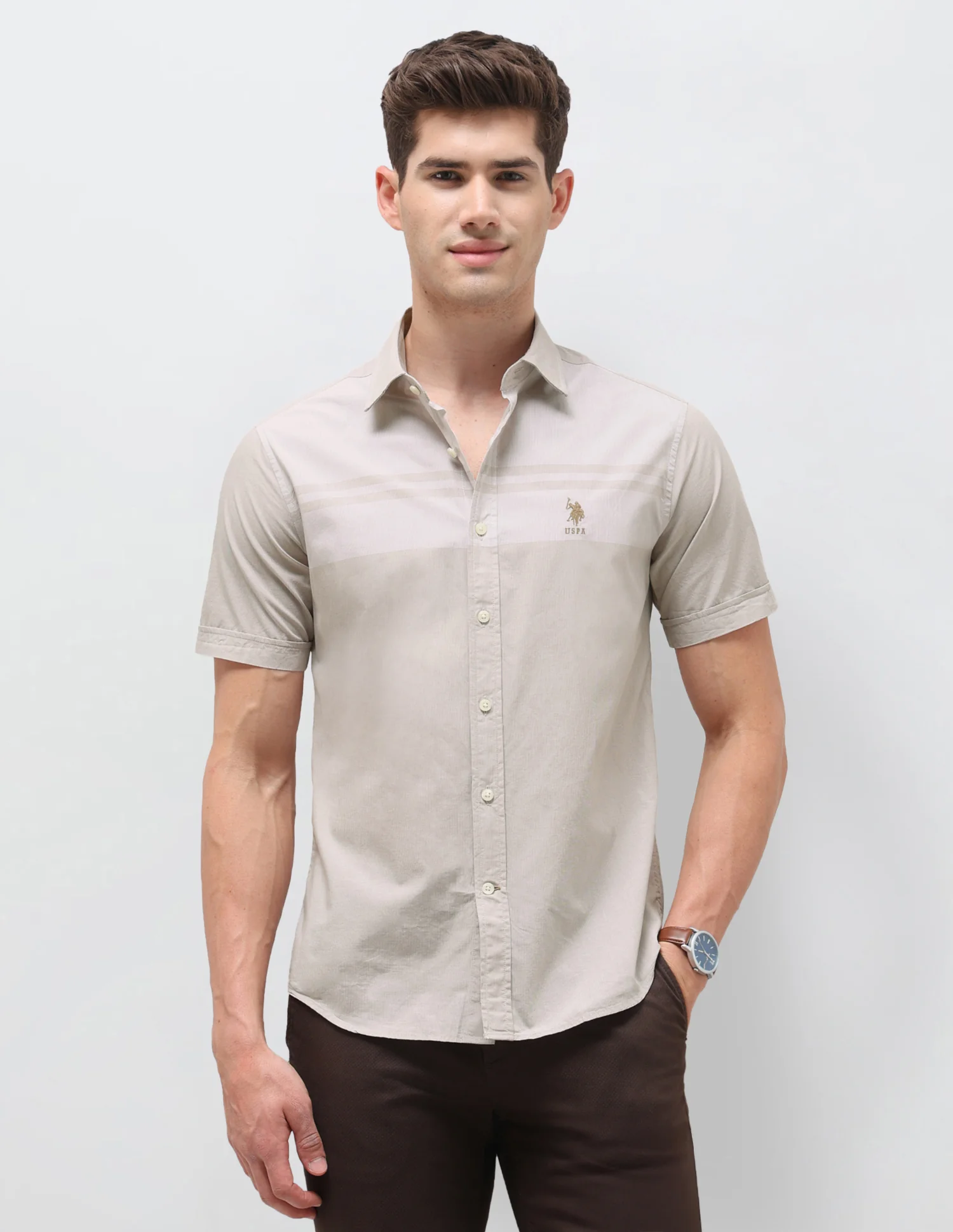 Solid Striped Detail Regular Fit Shirt