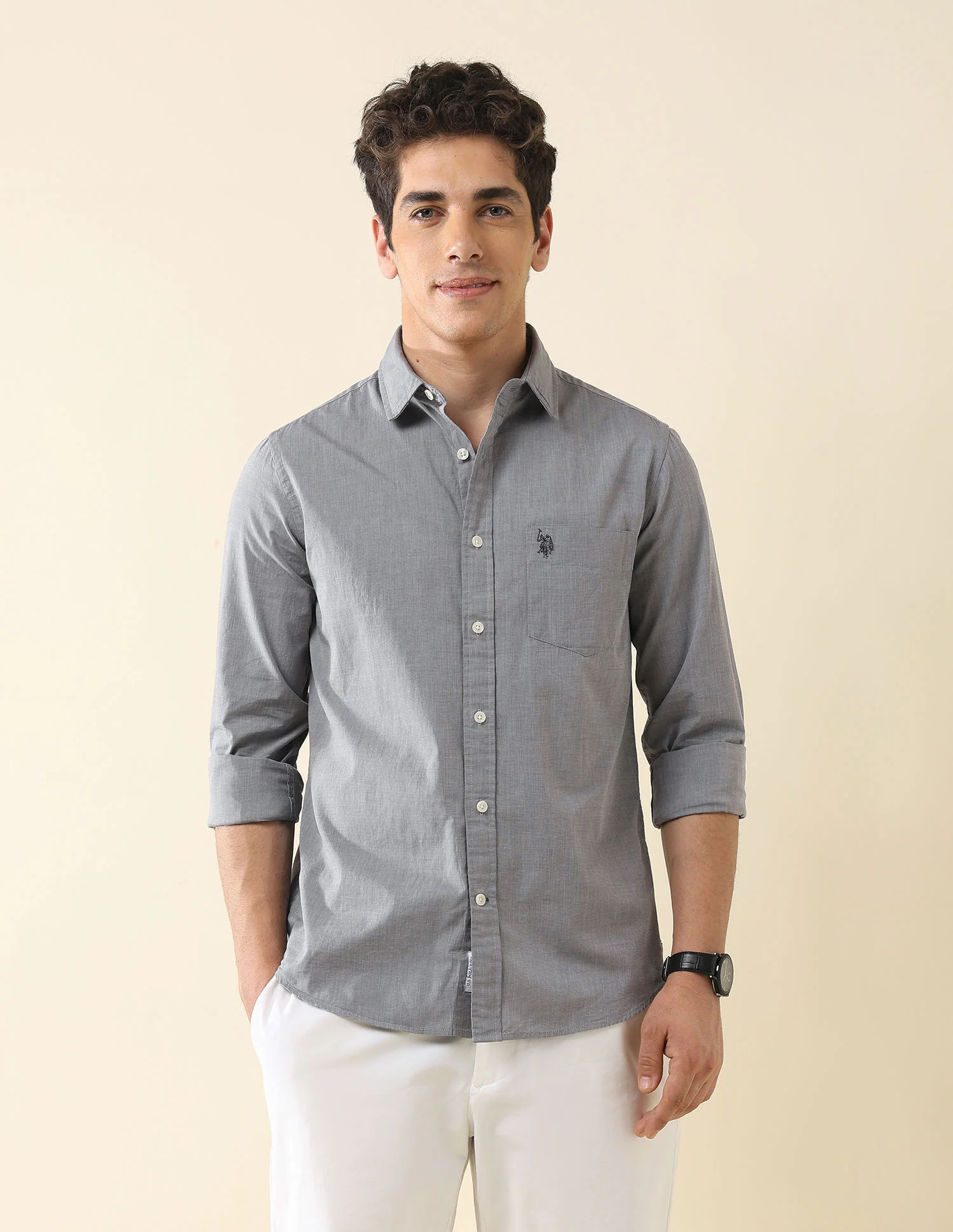 Solid Tailored Fit Fil-À-Fil Shirt