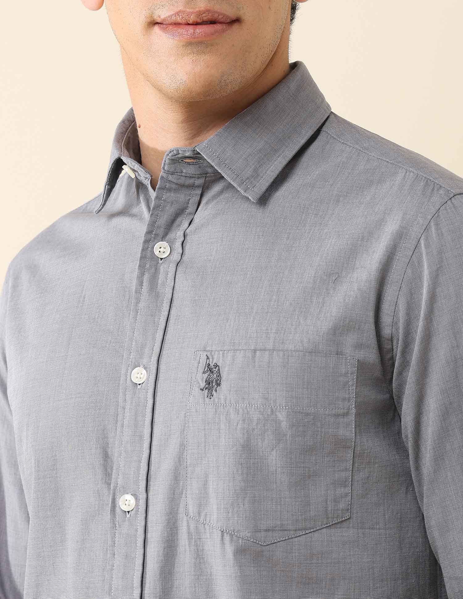 Solid Tailored Fit Fil-À-Fil Shirt - Image 7