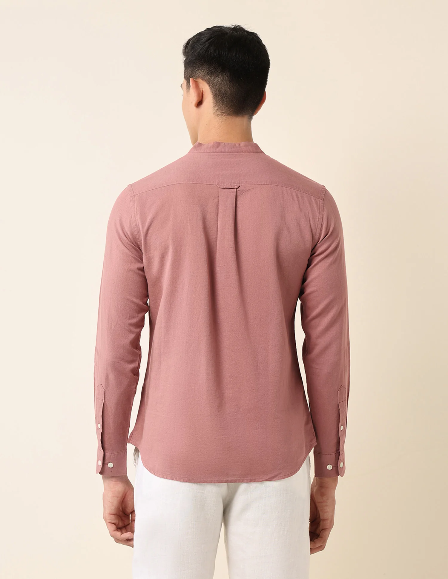 Solid Tailored Fit Mandarin Shirt - Image 5