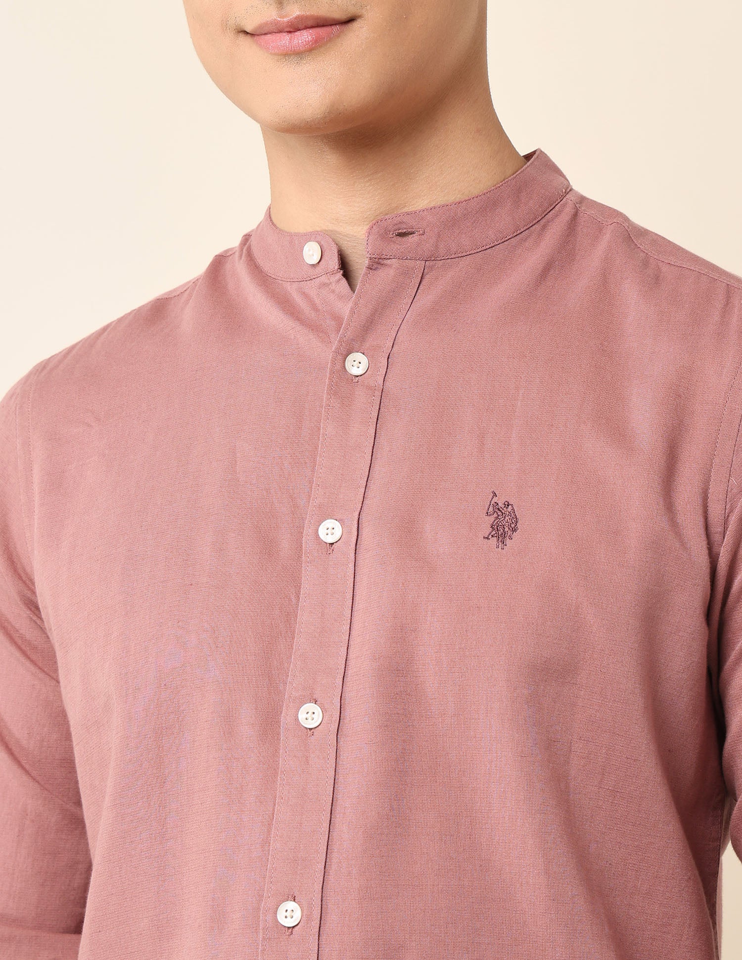 Solid Tailored Fit Mandarin Shirt - Image 7