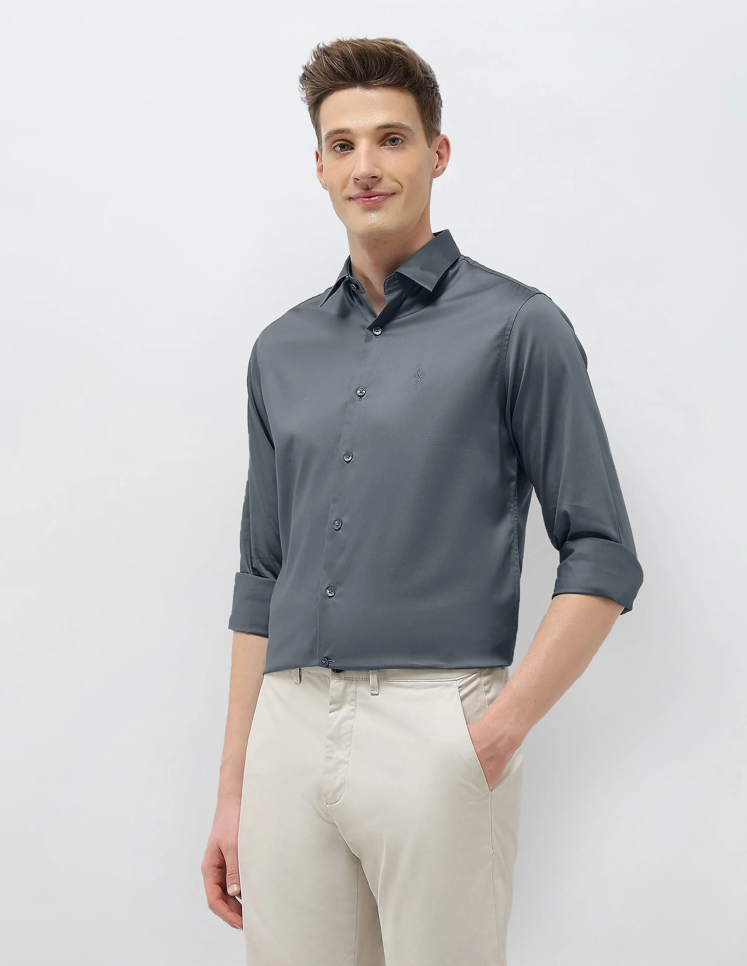 Solid Tailored Fit Shirt - Image 4