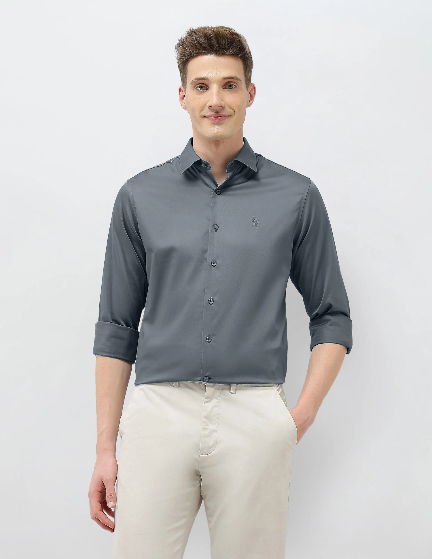 Solid Tailored Fit Shirt - Image 6
