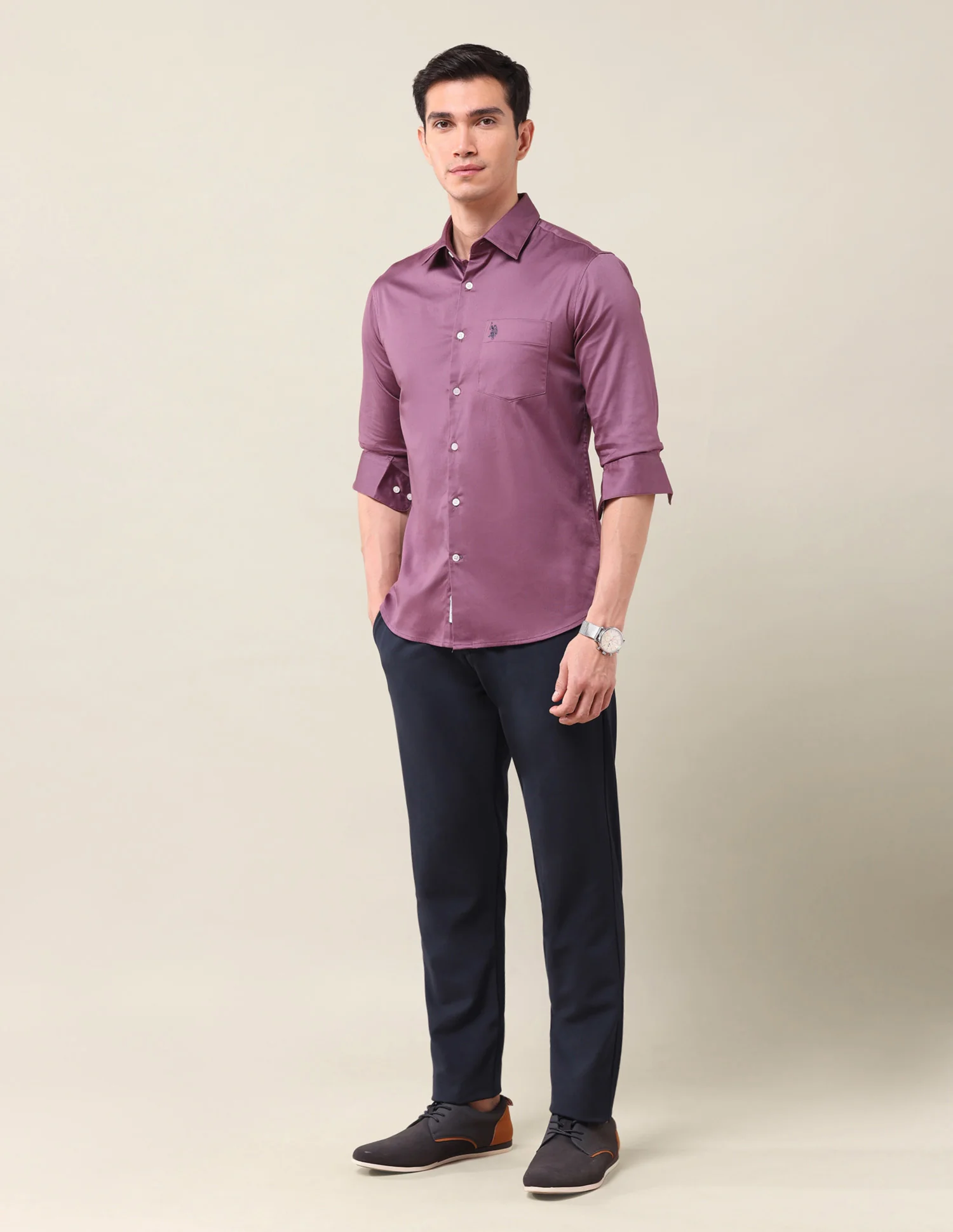 Solid Tailored Fit Shirt - Image 3