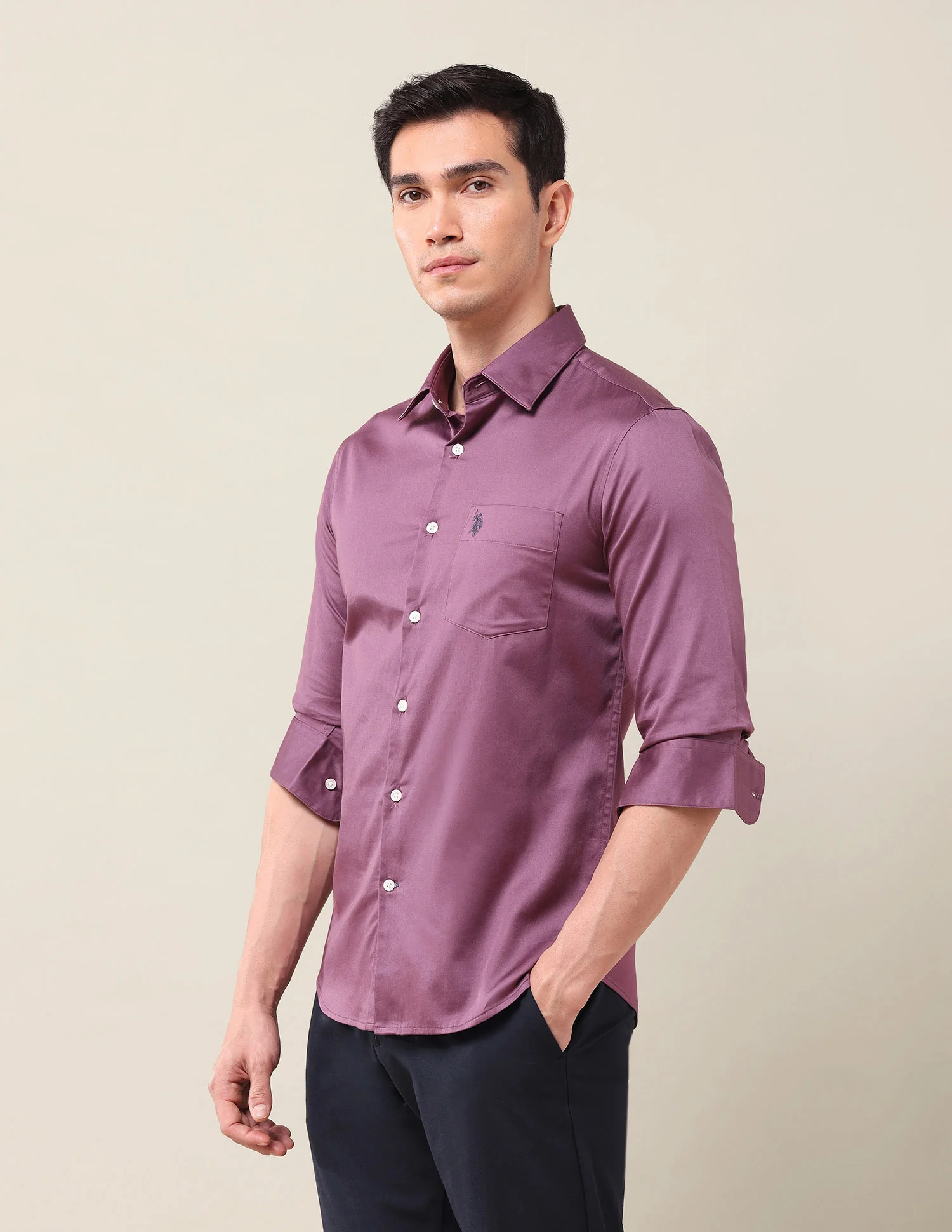 Solid Tailored Fit Shirt - Image 4