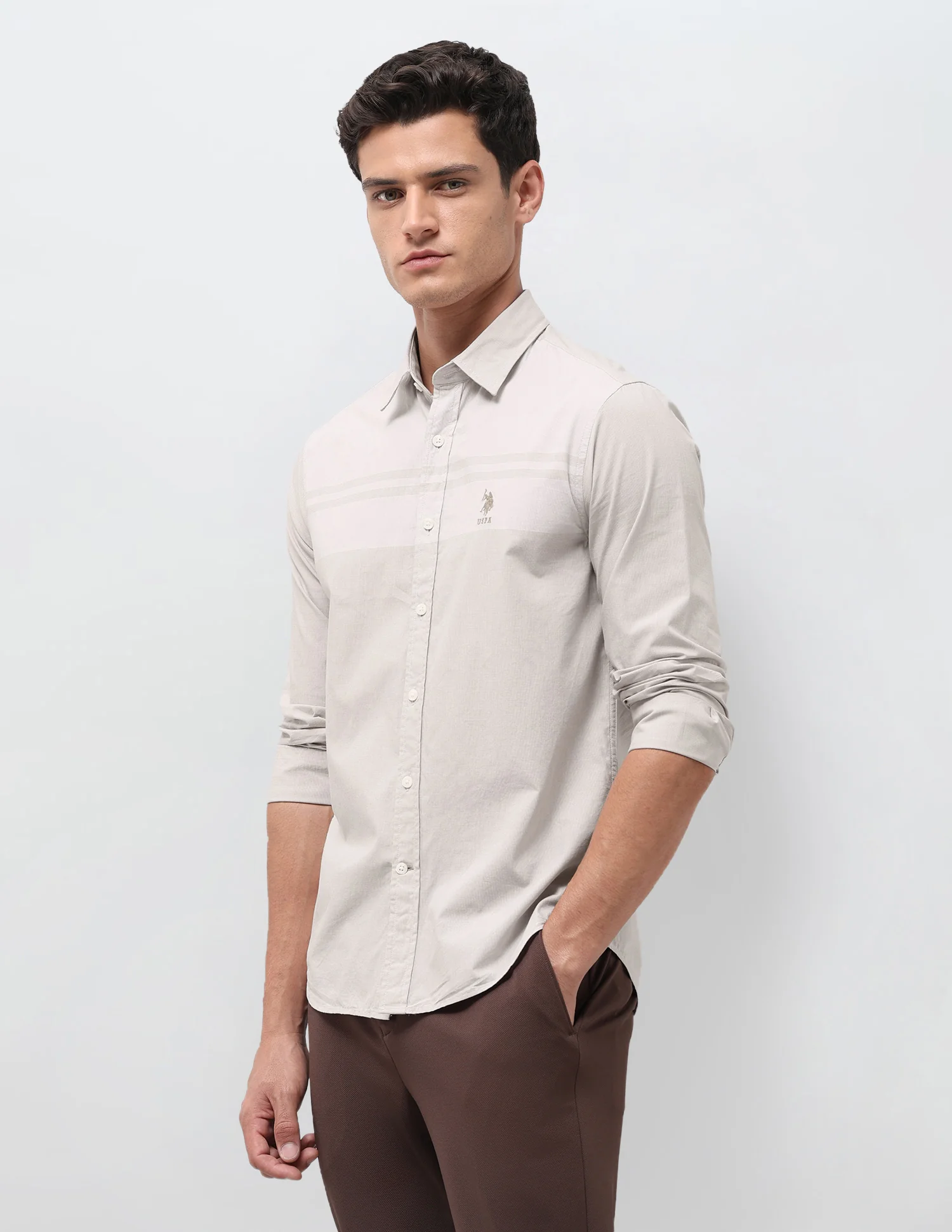Solid With Stripe Detail Regular Fit Shirt - Image 4