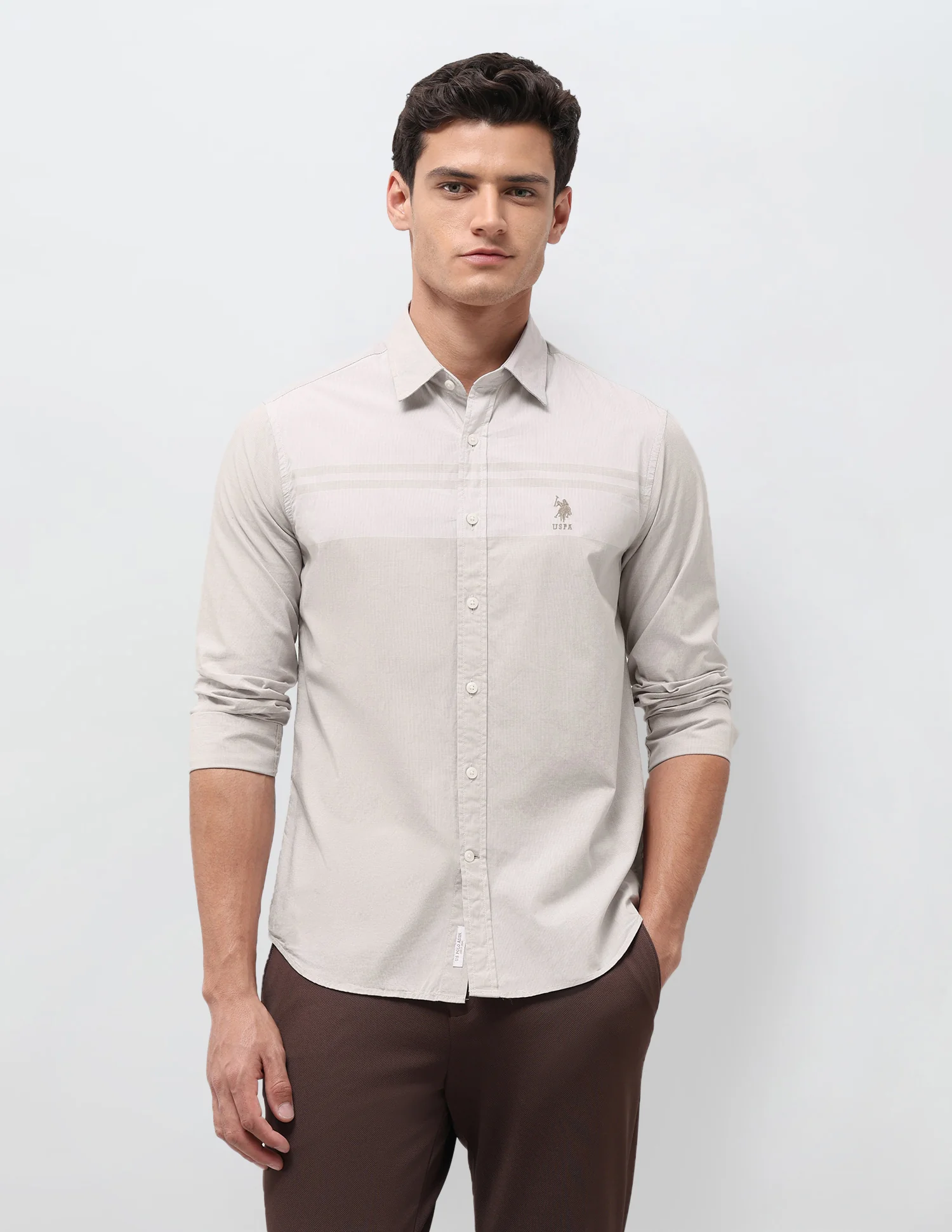 Solid With Stripe Detail Regular Fit Shirt - Image 6