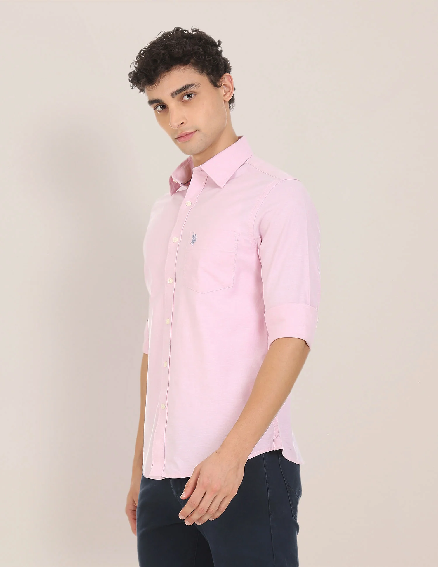 Spread Collar Cotton Stretch Shirt - Image 3