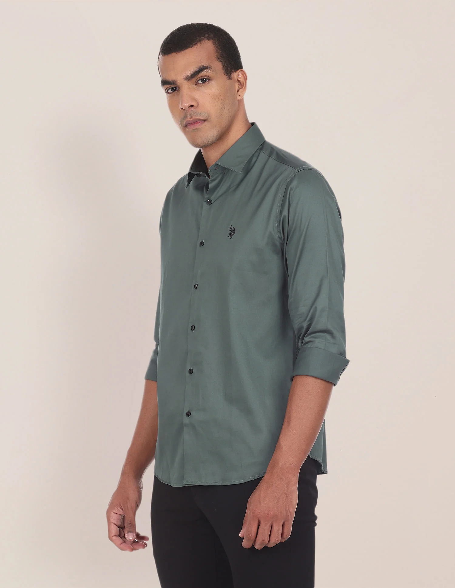 Spread Collar Cotton Stretch Shirt - Image 3