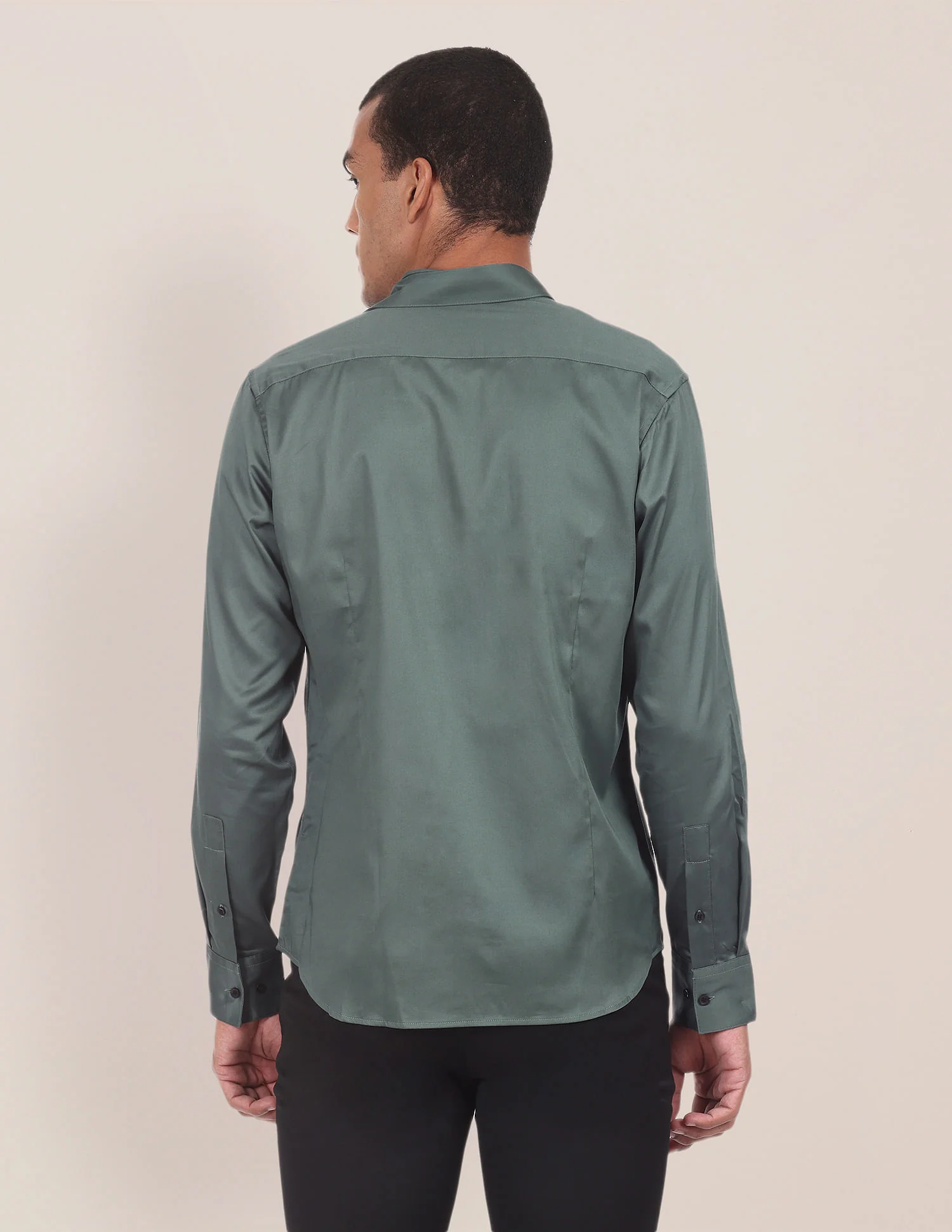 Spread Collar Cotton Stretch Shirt - Image 4