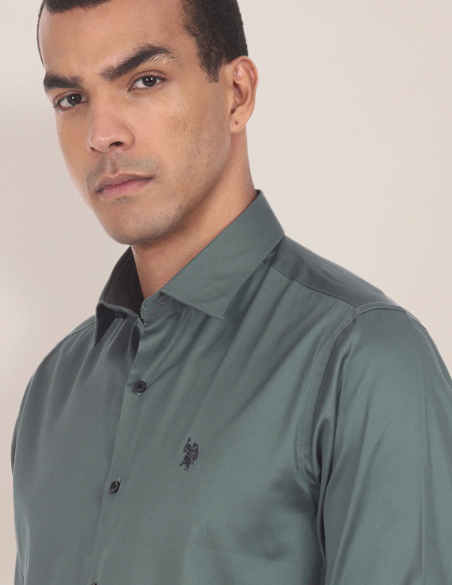 Spread Collar Cotton Stretch Shirt - Image 5