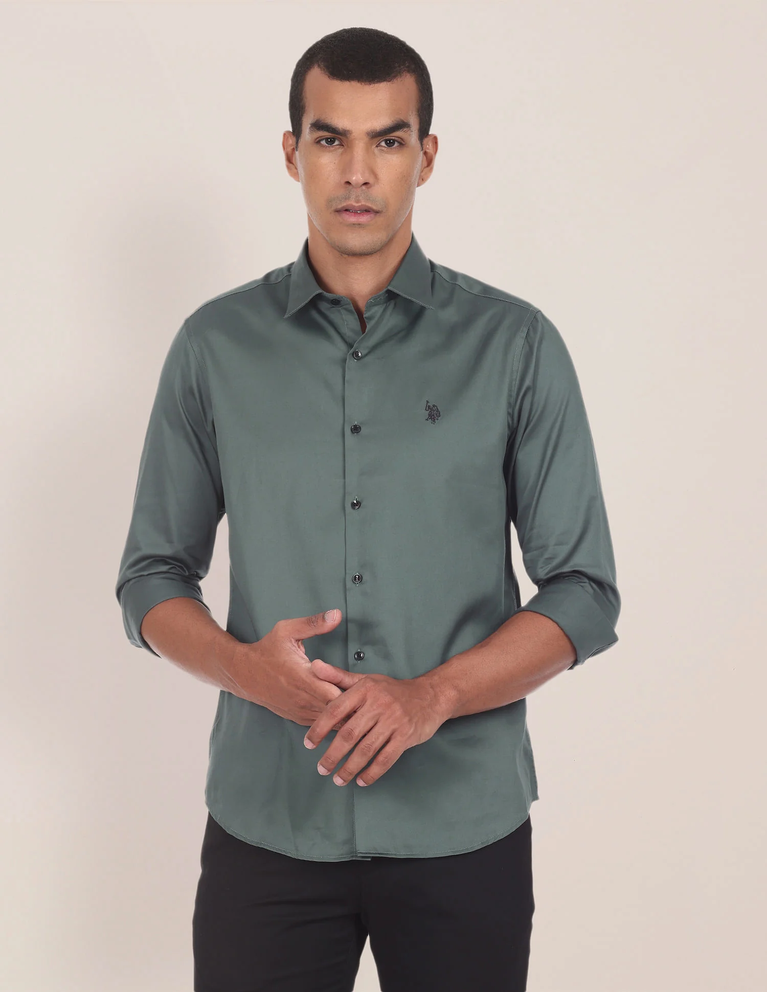 Spread Collar Cotton Stretch Shirt - Image 6
