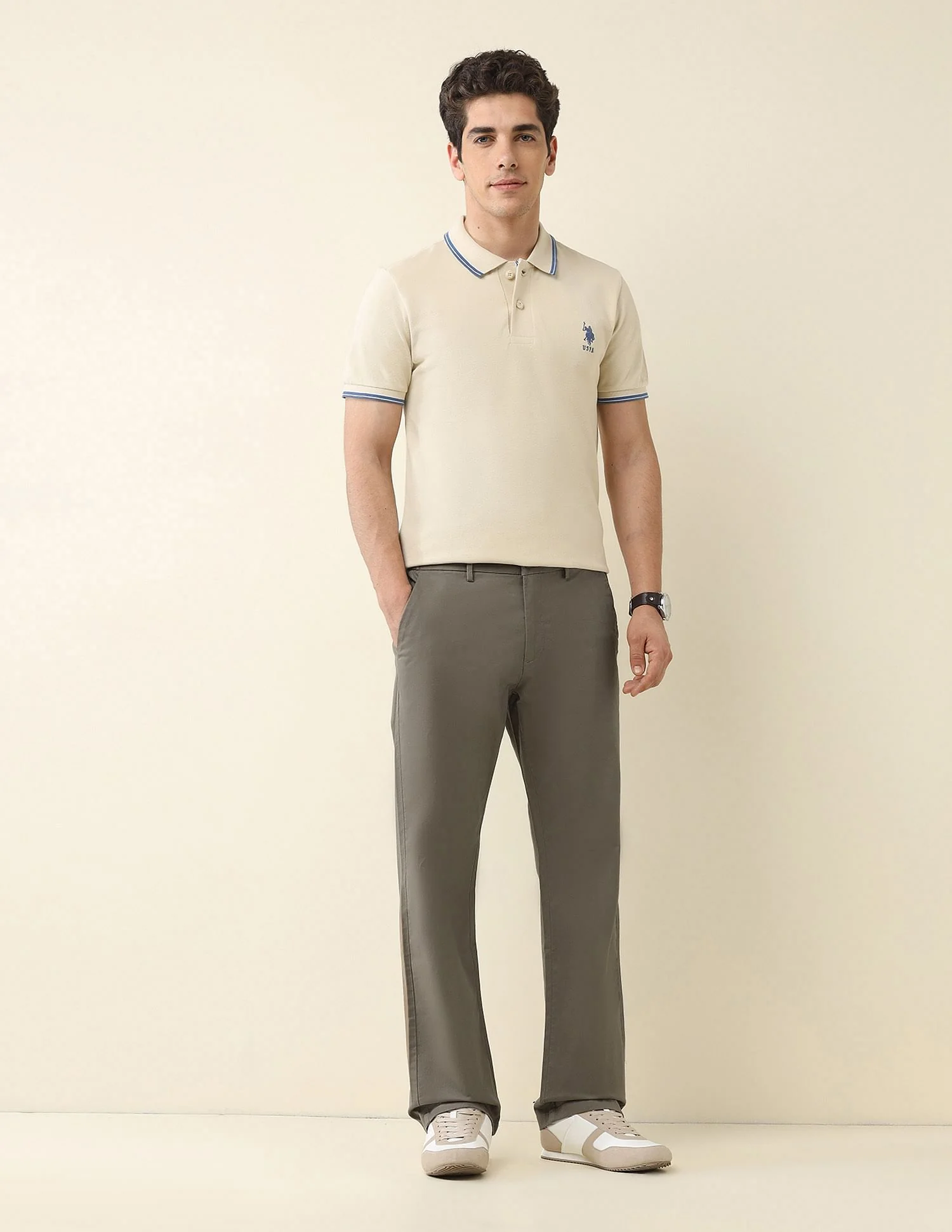 Straight Fit Solid Chinos - Image 3