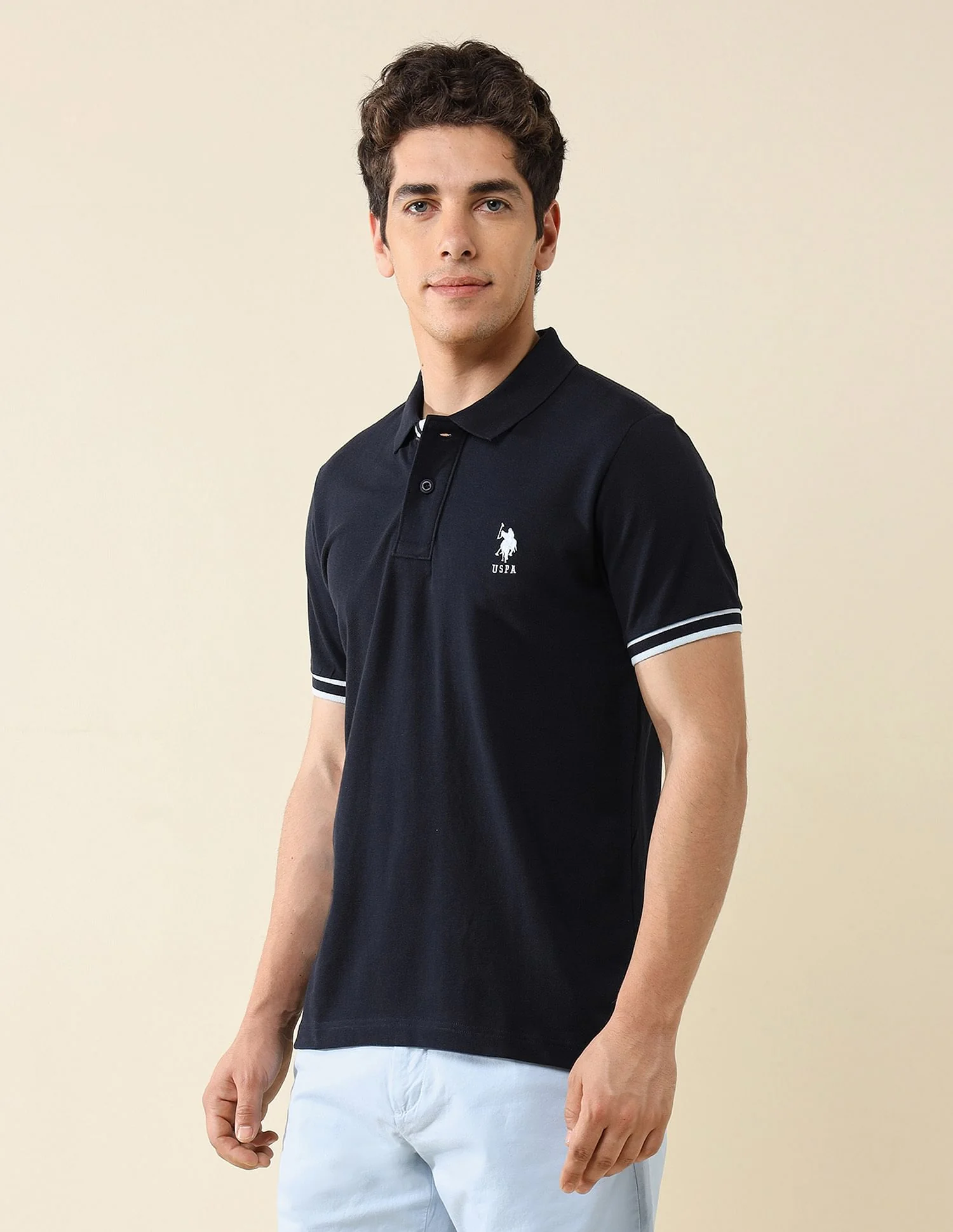 Striped Placket Slim Fit Polo Shirt - Image 4
