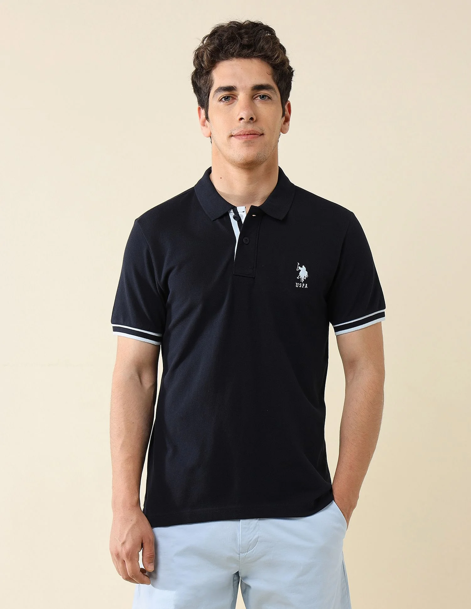 Striped Placket Slim Fit Polo Shirt - Image 6