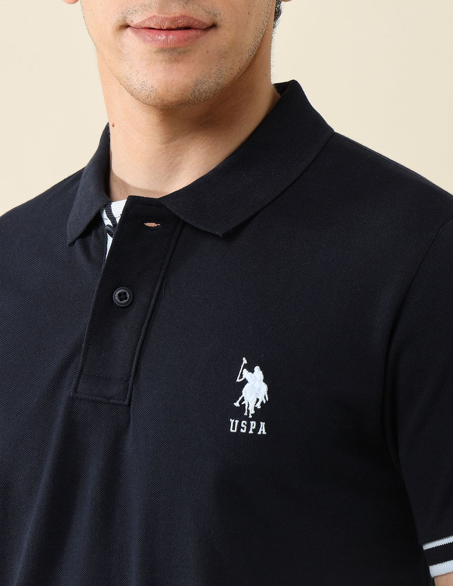 Striped Placket Slim Fit Polo Shirt - Image 7