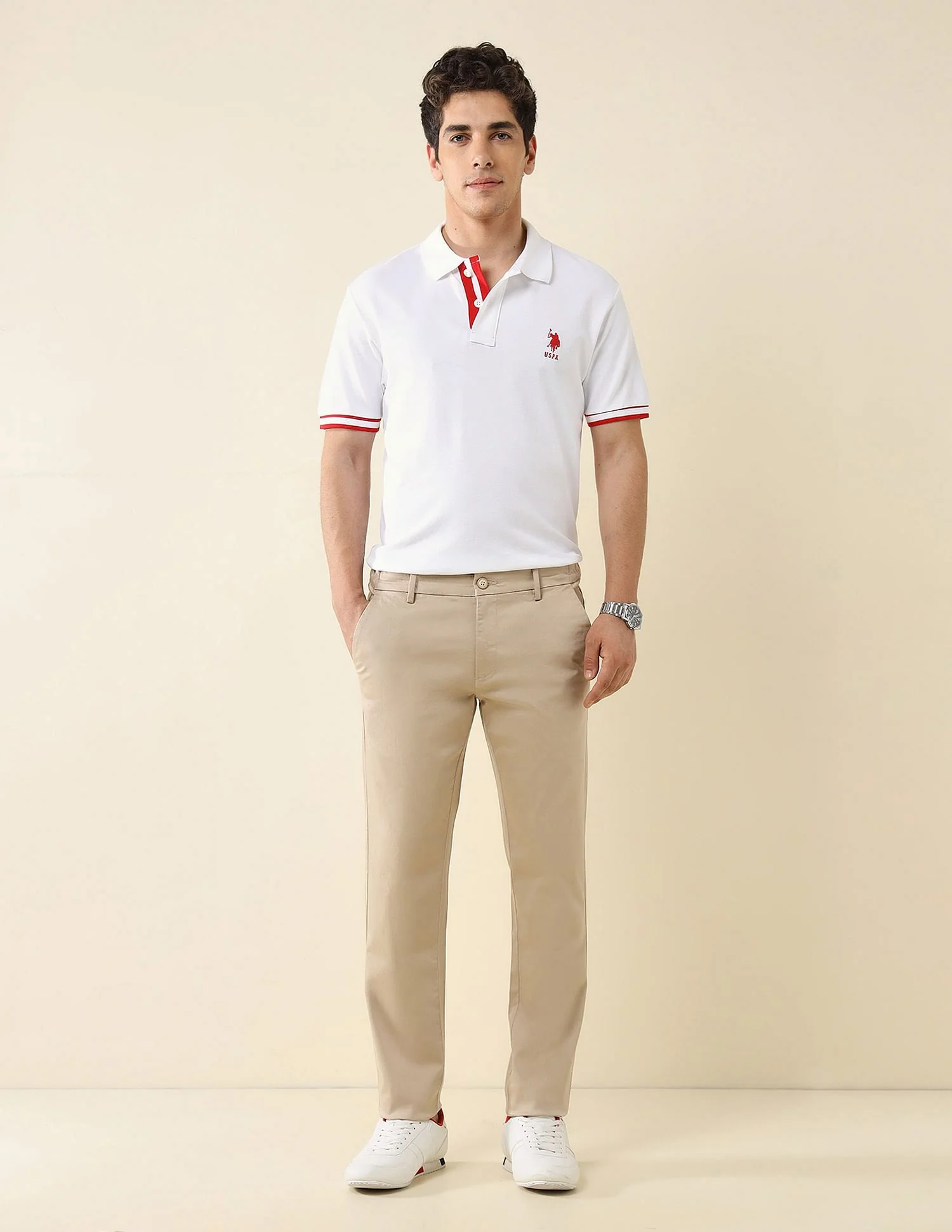 Striped Placket Slim Fit Polo Shirt - Image 3