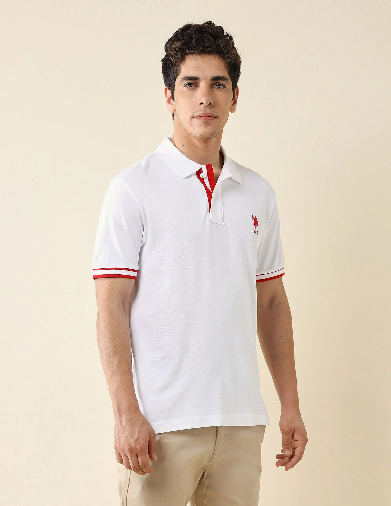 Striped Placket Slim Fit Polo Shirt - Image 4