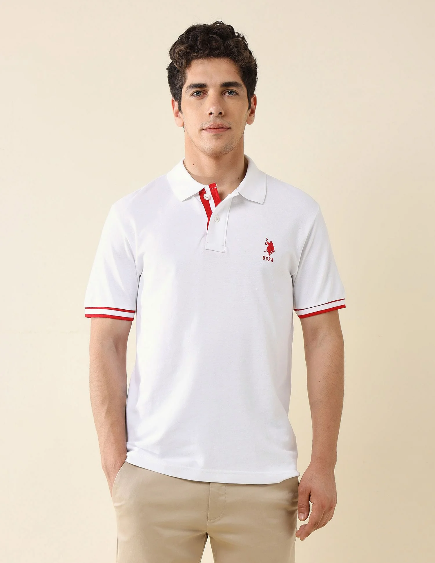 Striped Placket Slim Fit Polo Shirt - Image 6