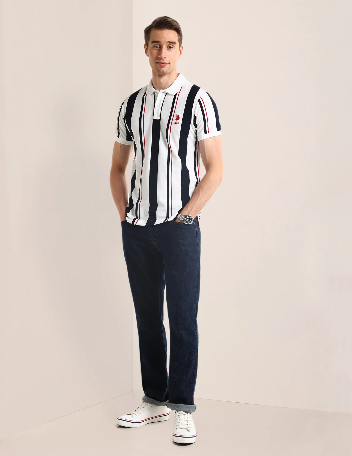 Vertical Striped Slim Fit Polo Shirt - Image 3