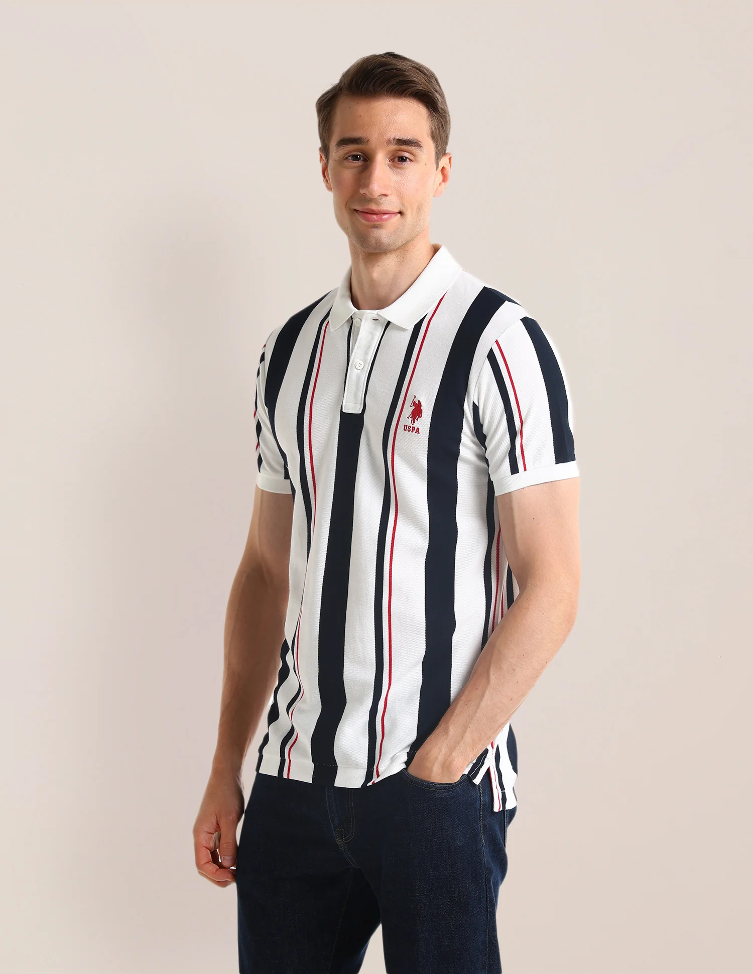 Vertical Striped Slim Fit Polo Shirt - Image 4