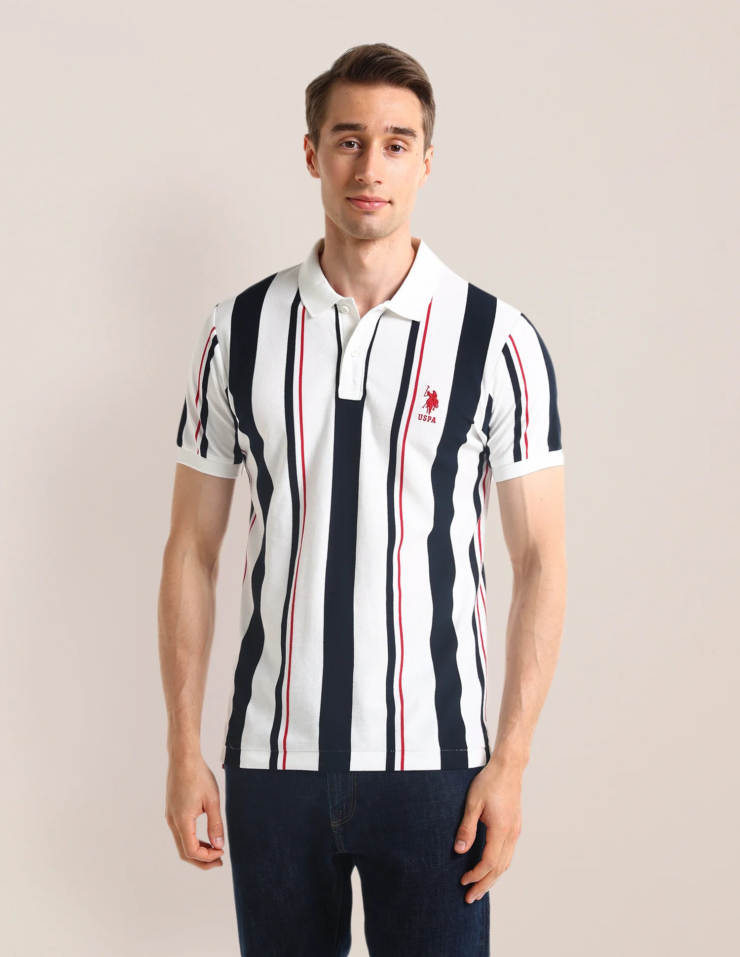 Vertical Striped Slim Fit Polo Shirt - Image 6