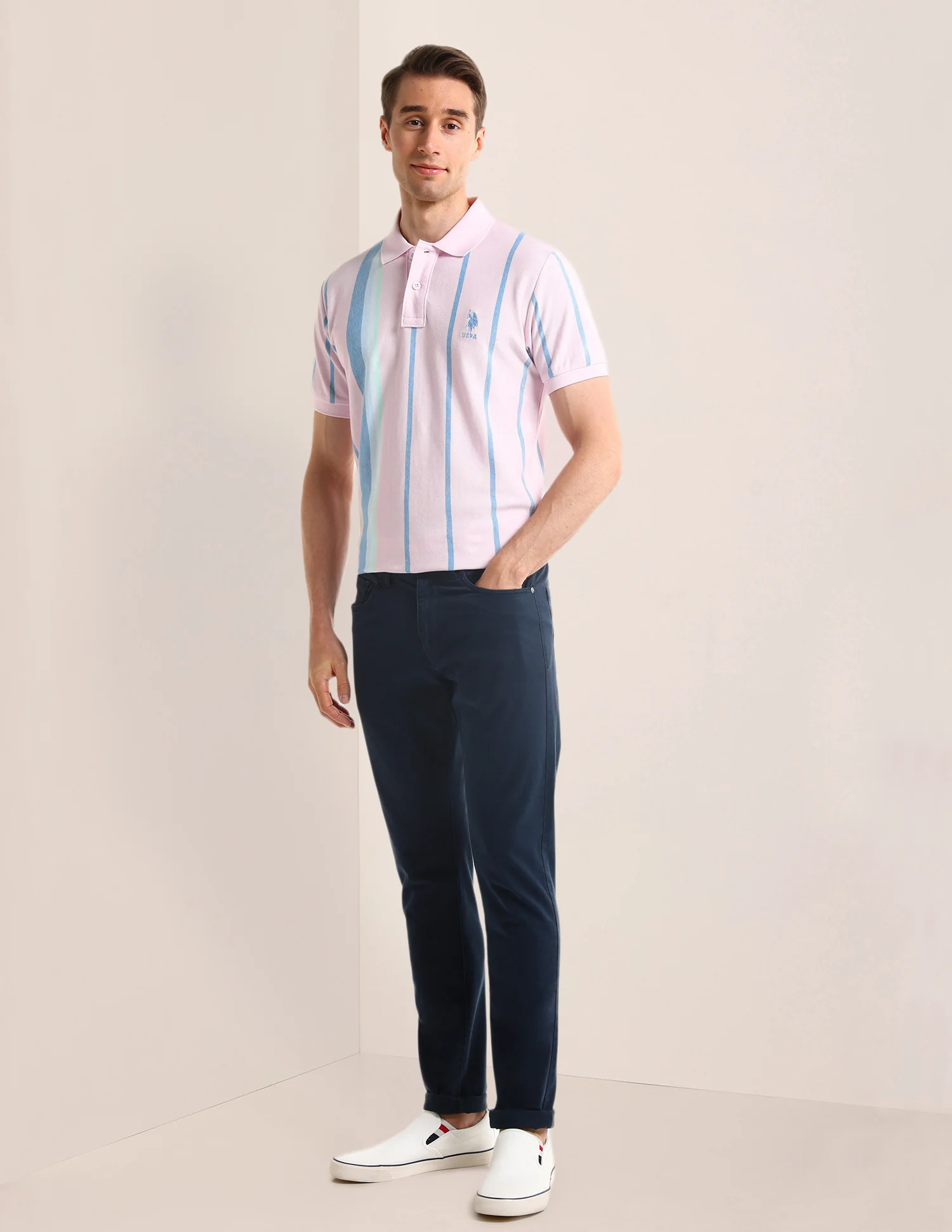 Vertical Striped Slim Fit Polo Shirt - Image 3