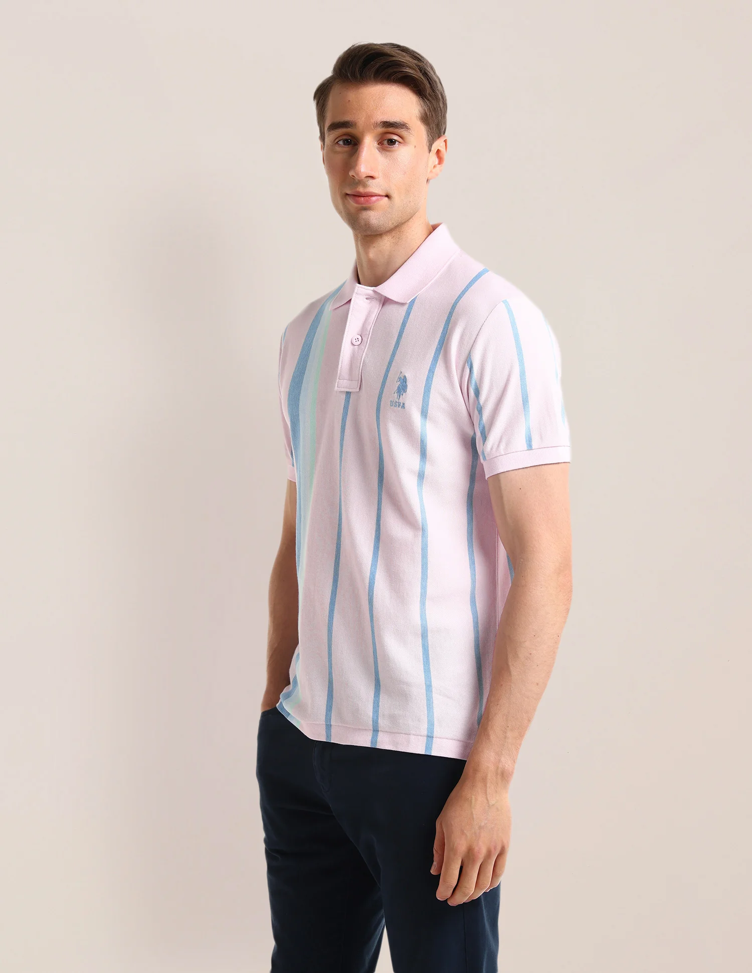 Vertical Striped Slim Fit Polo Shirt - Image 4