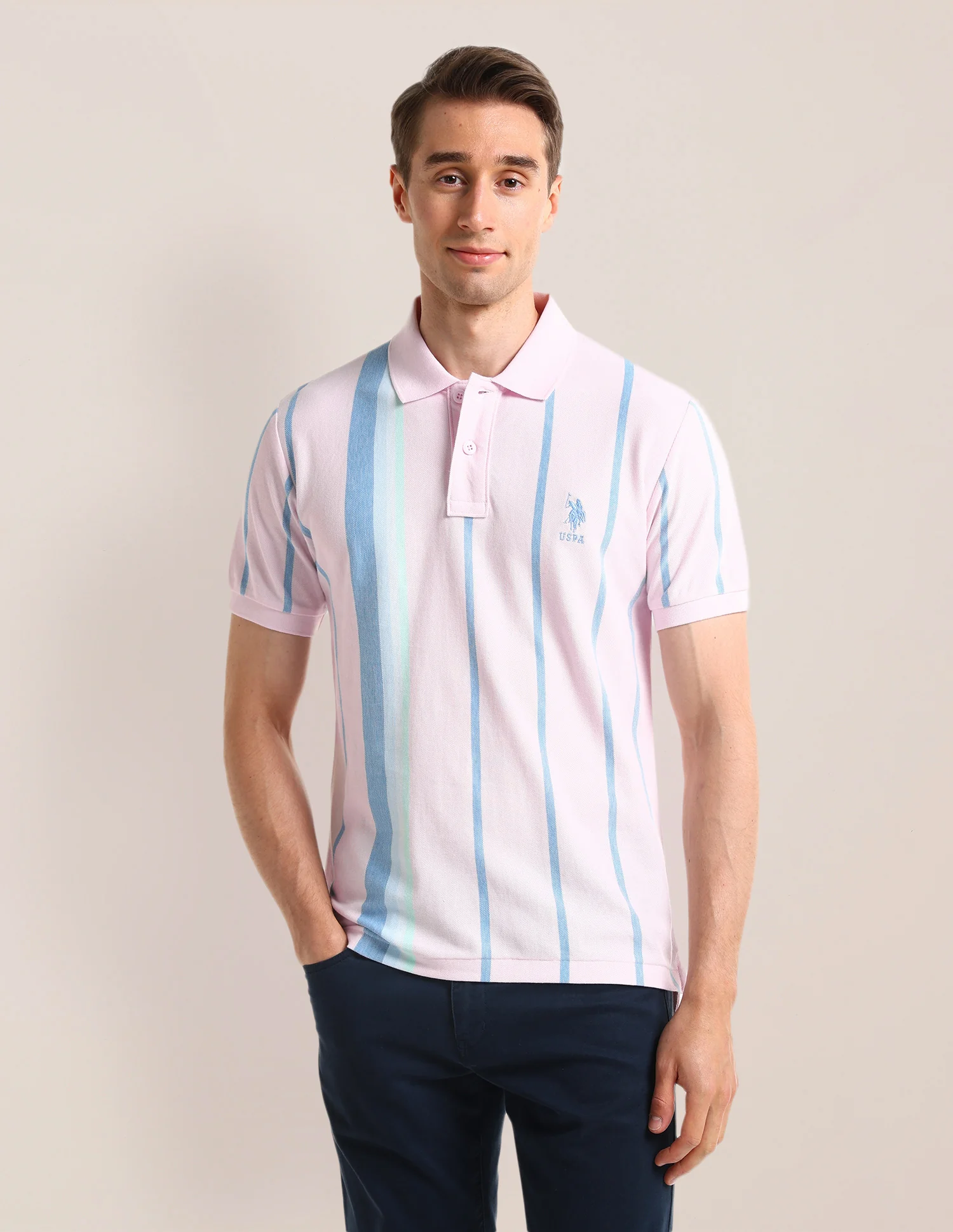 Vertical Striped Slim Fit Polo Shirt - Image 6