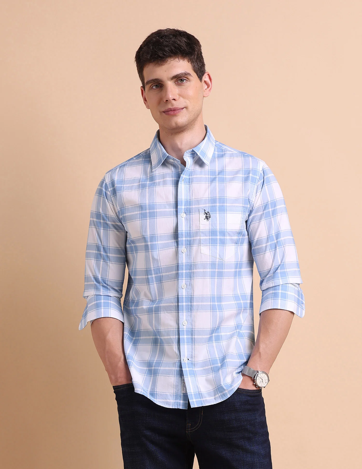 Tailored Fit Grid Tattersall Checked Shirt