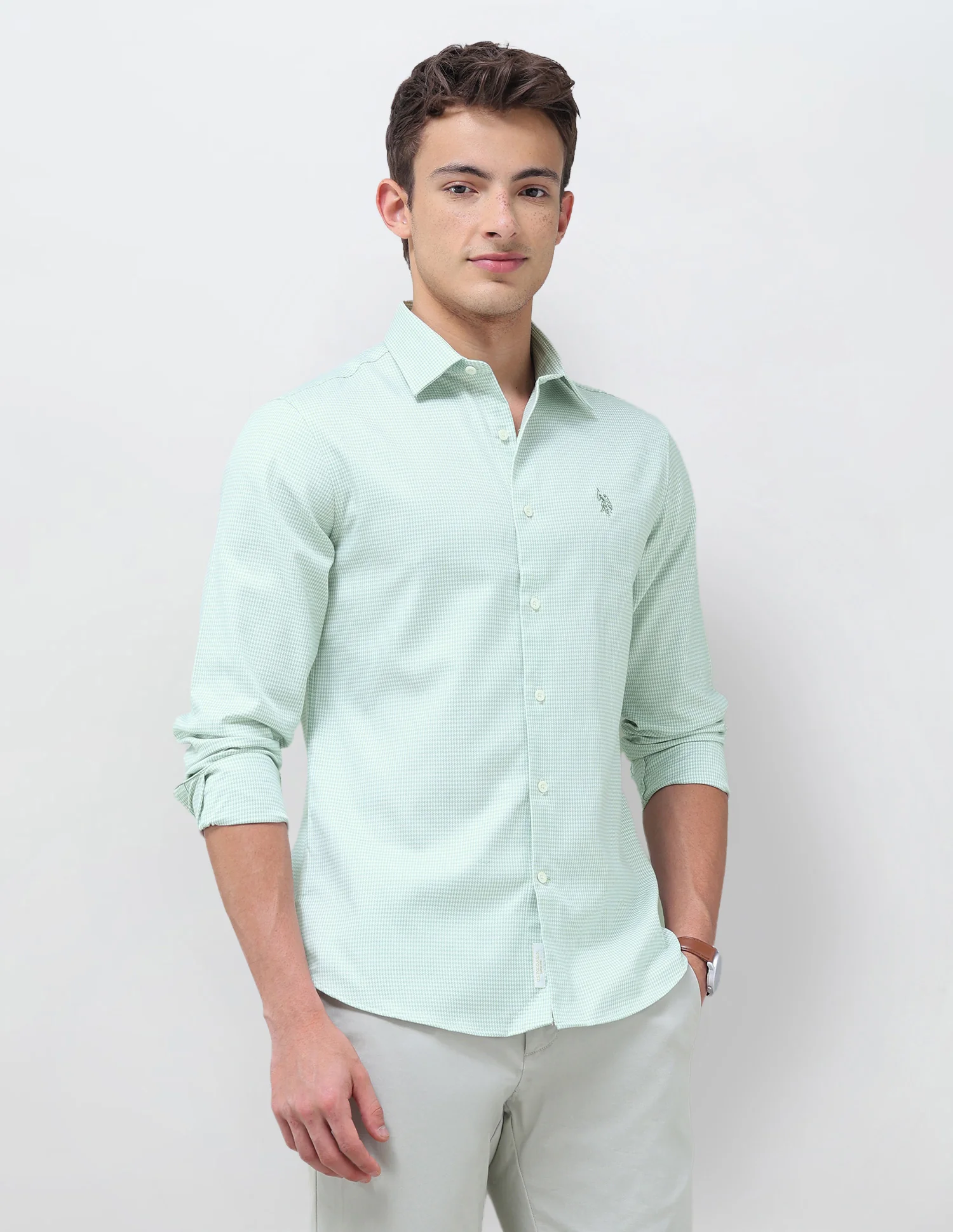 Tailored Fit Micro Checked Shirt