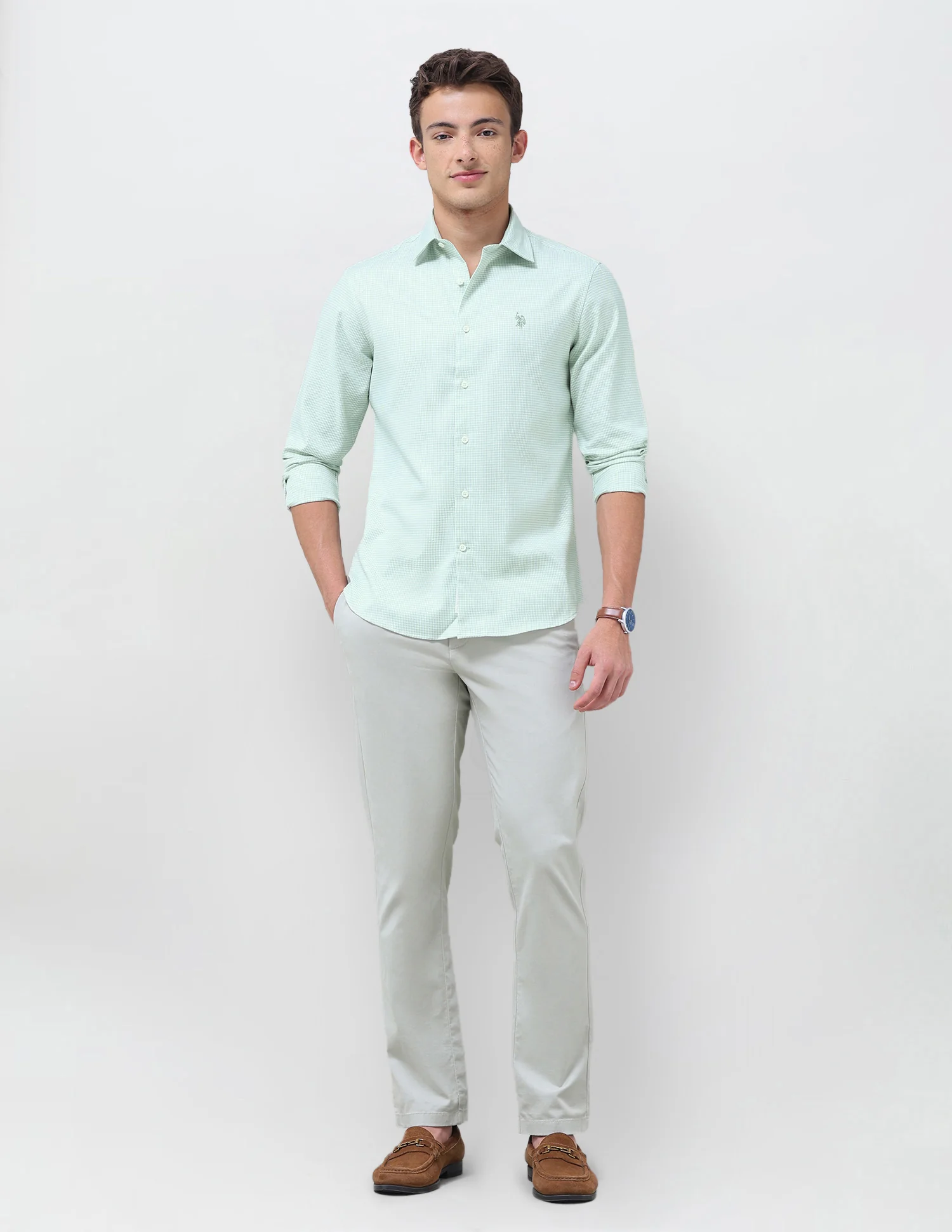 Tailored Fit Micro Checked Shirt - Image 3