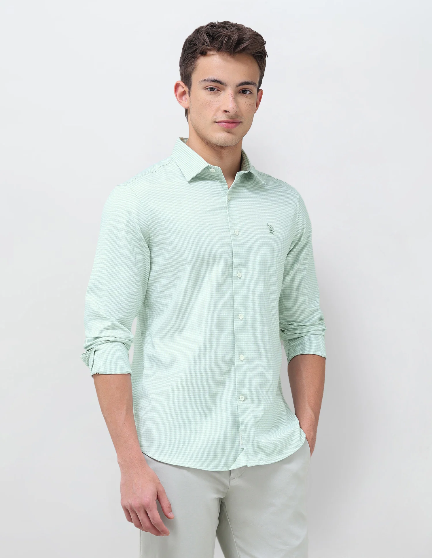 Tailored Fit Micro Checked Shirt - Image 4