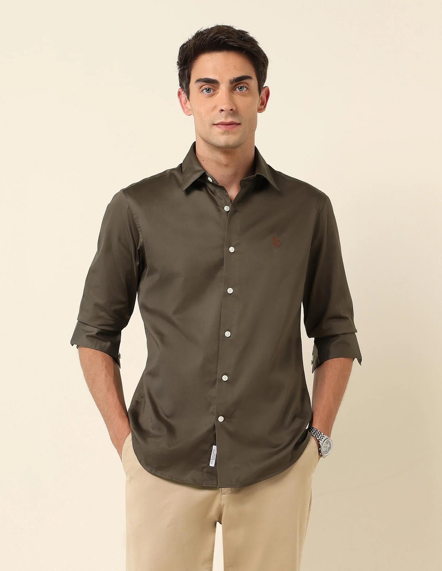 Tailored Fit Satin Pure Cotton Shirt