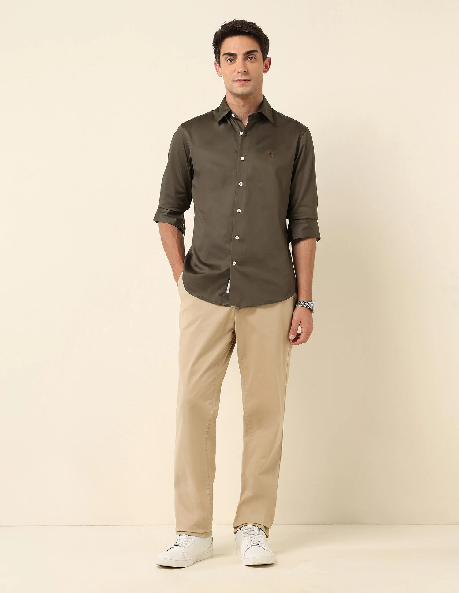 Tailored Fit Satin Pure Cotton Shirt - Image 3
