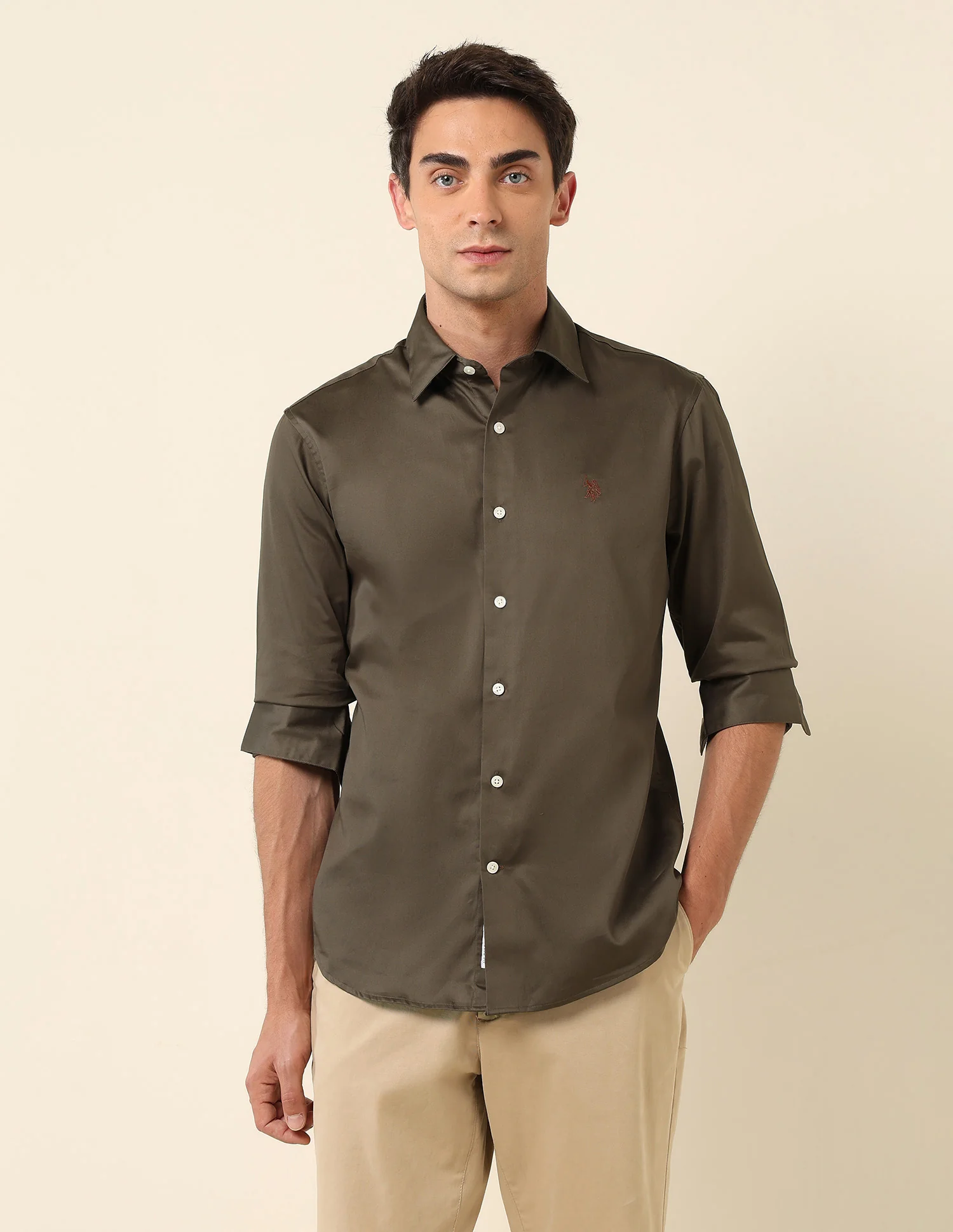 Tailored Fit Satin Pure Cotton Shirt - Image 6