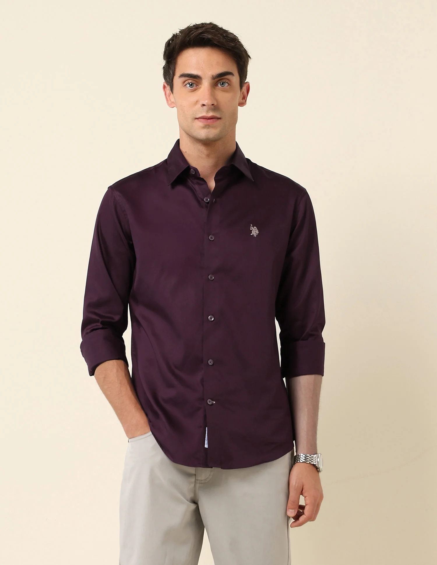 Tailored Fit Satin Pure Cotton Shirt