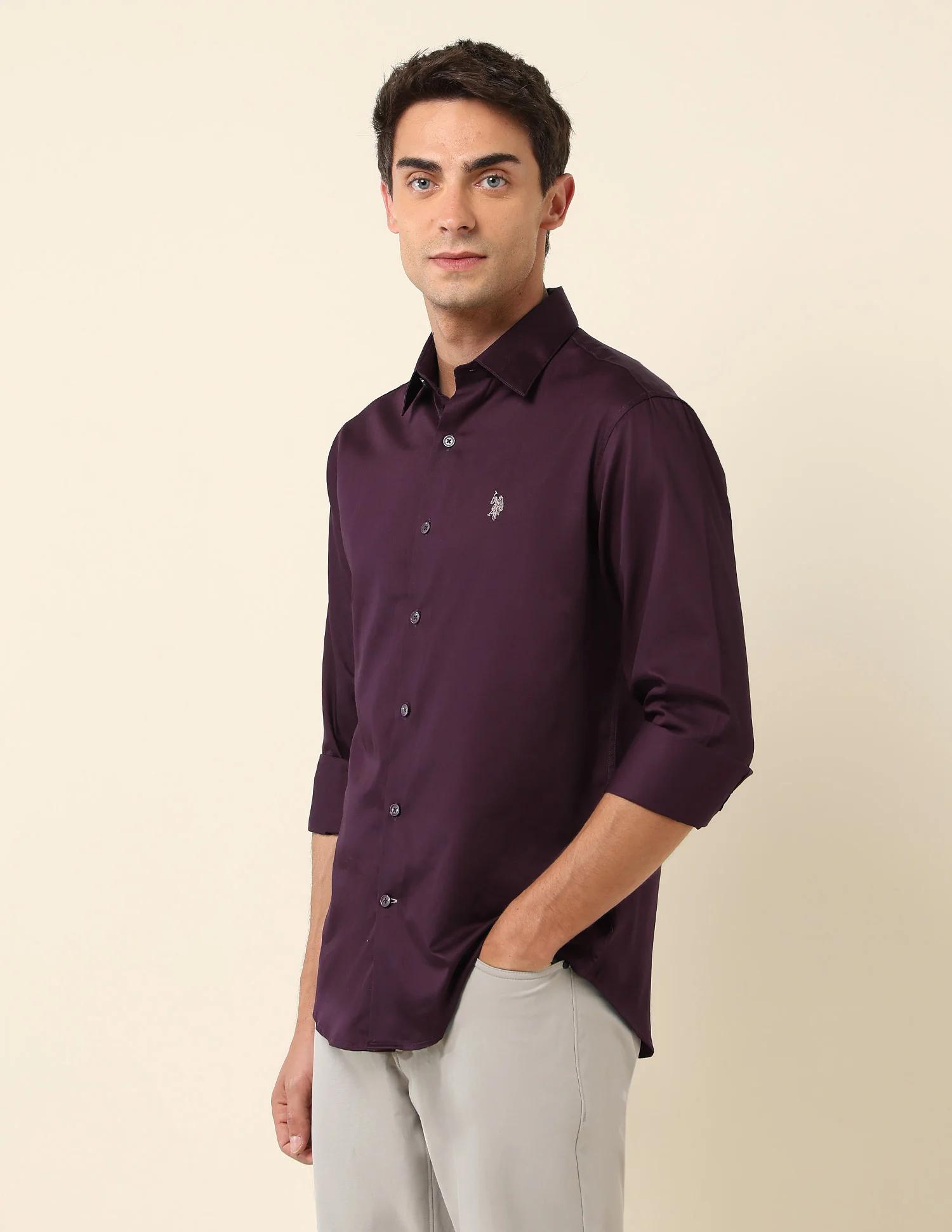 Tailored Fit Satin Pure Cotton Shirt - Image 4