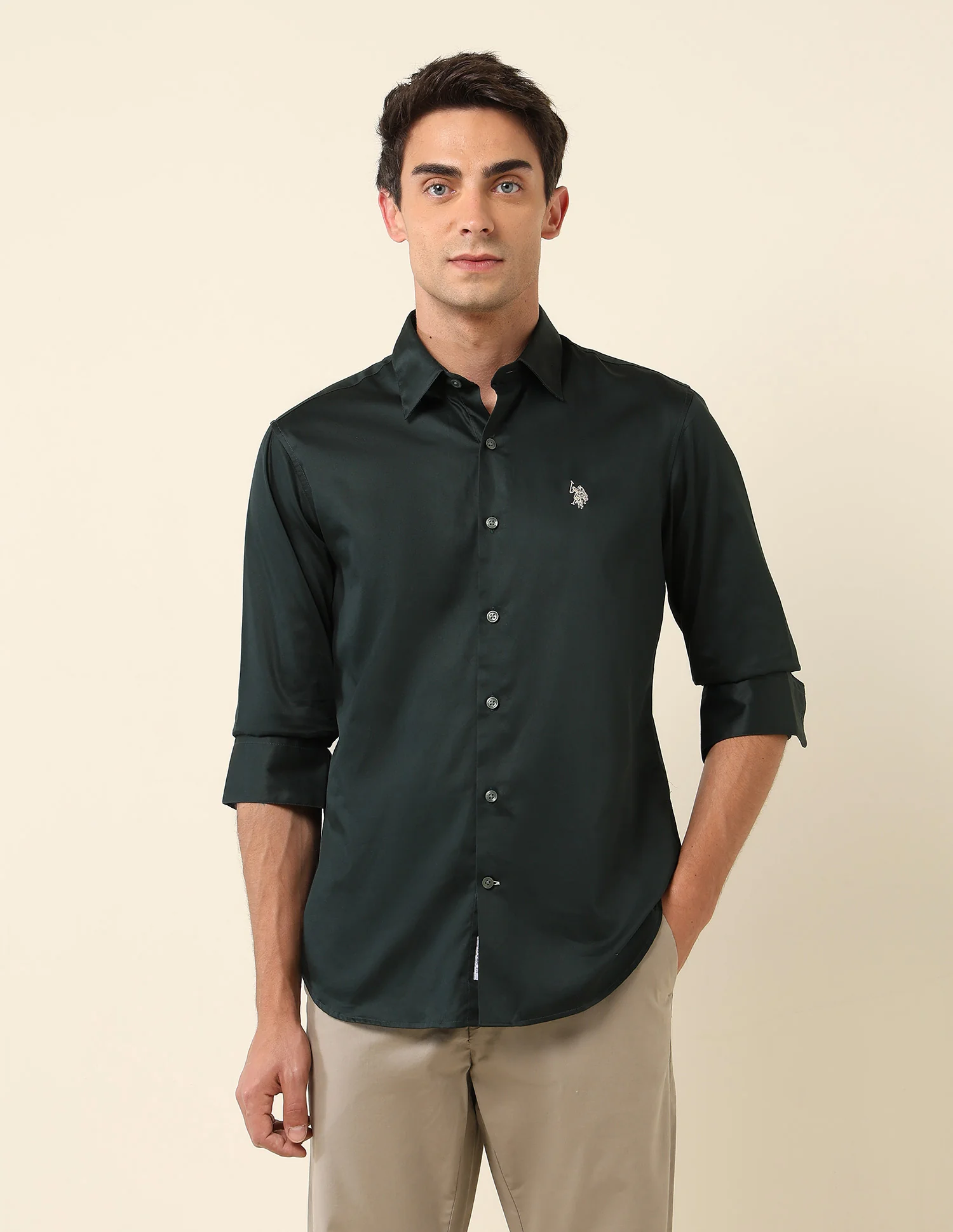 Tailored Fit Satin Pure Cotton Shirt - Image 6